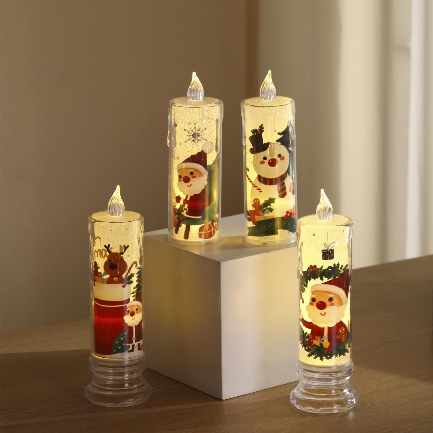 4-Pcs Christmas Flameless Candle Set, 5.12 Inches Tall, Christmas LED Candles wi