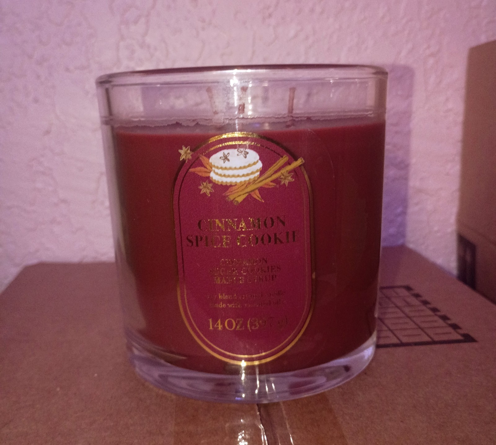 Cinnamon Spice Cookie 14 oz 3-Wick Scented Red Glass Jar Candle Holiday