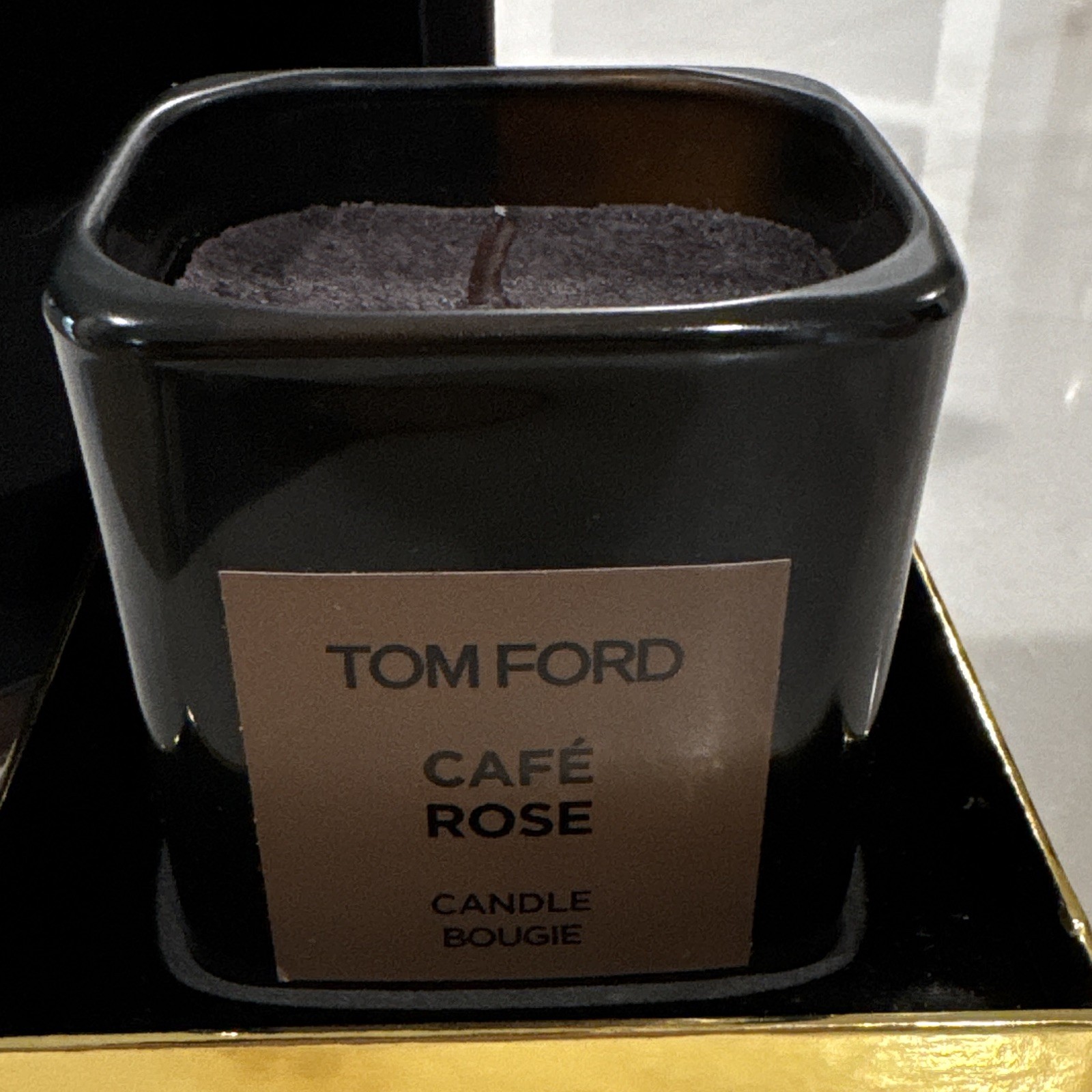 Tom Ford Café Rose Jar Candle Black Square Glass 2.25 in, Open Not used