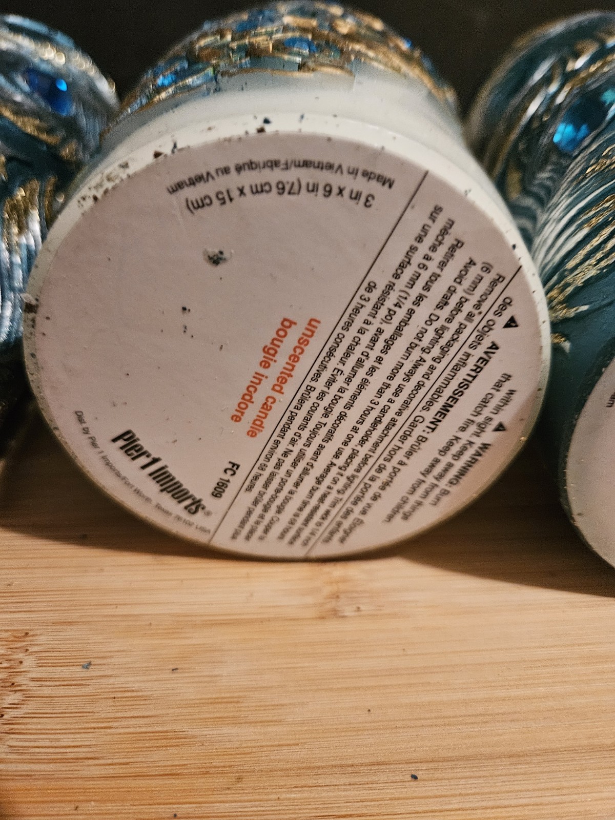 Pier 1 Imports Peacock Unscented Decorative Candles Set Of 3 Sparkles