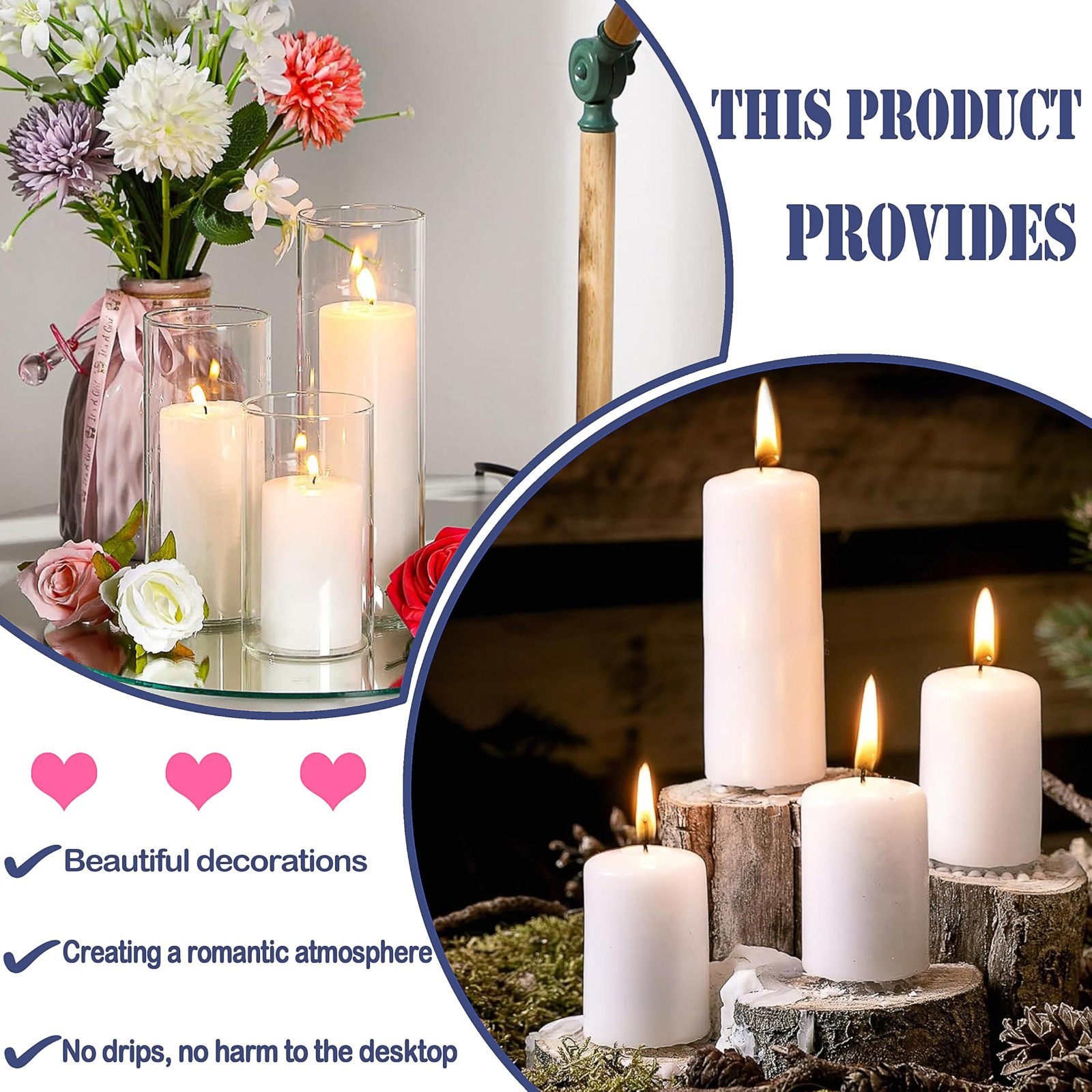 36 Pcs White Pillar Candles Set – 2×3, 2×6, 2×8 Inch, Dripless Unscented for Eve