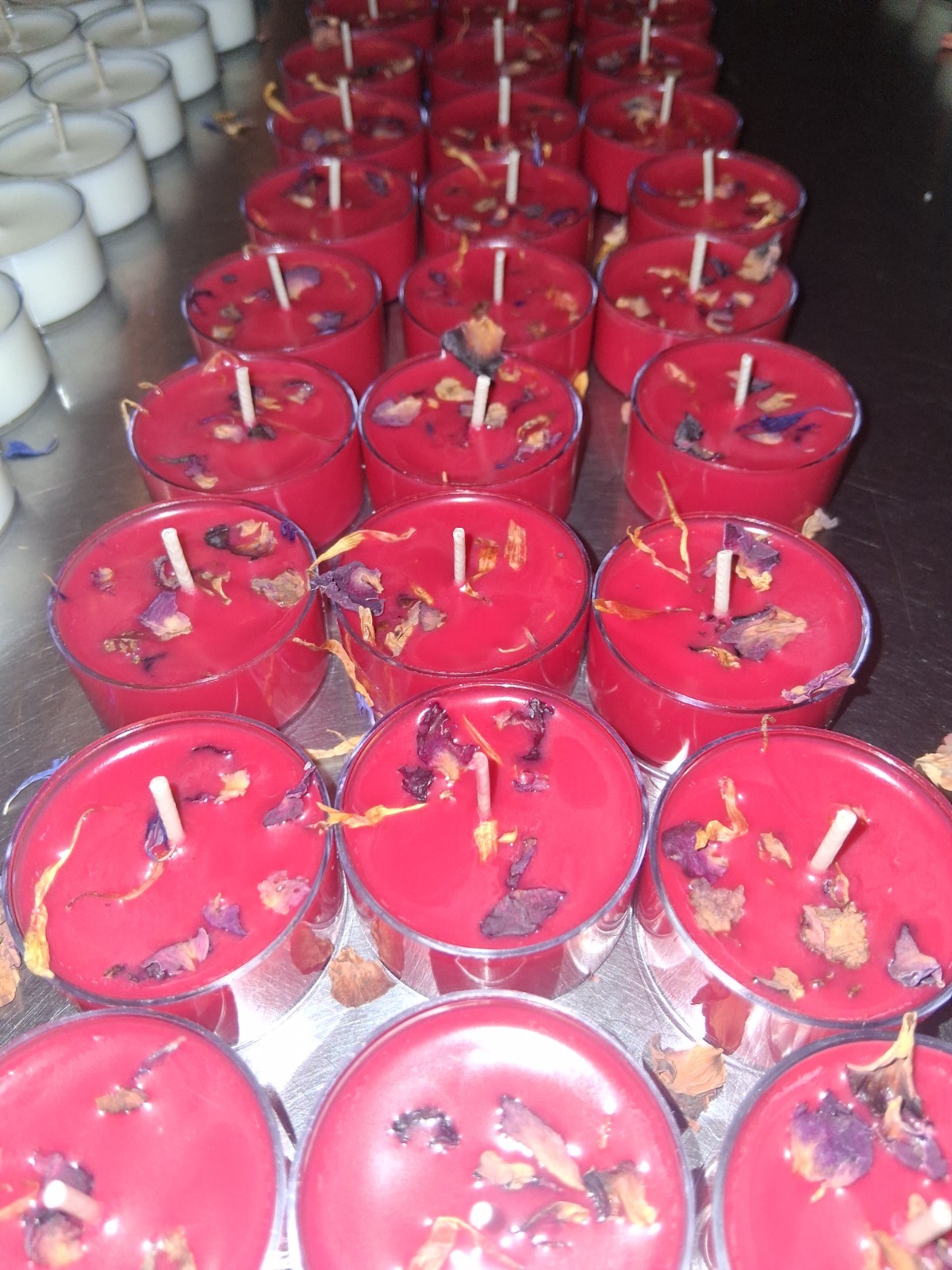 Enchanted Rose Soy Tealights 6 Count w/ Fragrant/Essential Oils Red &  White