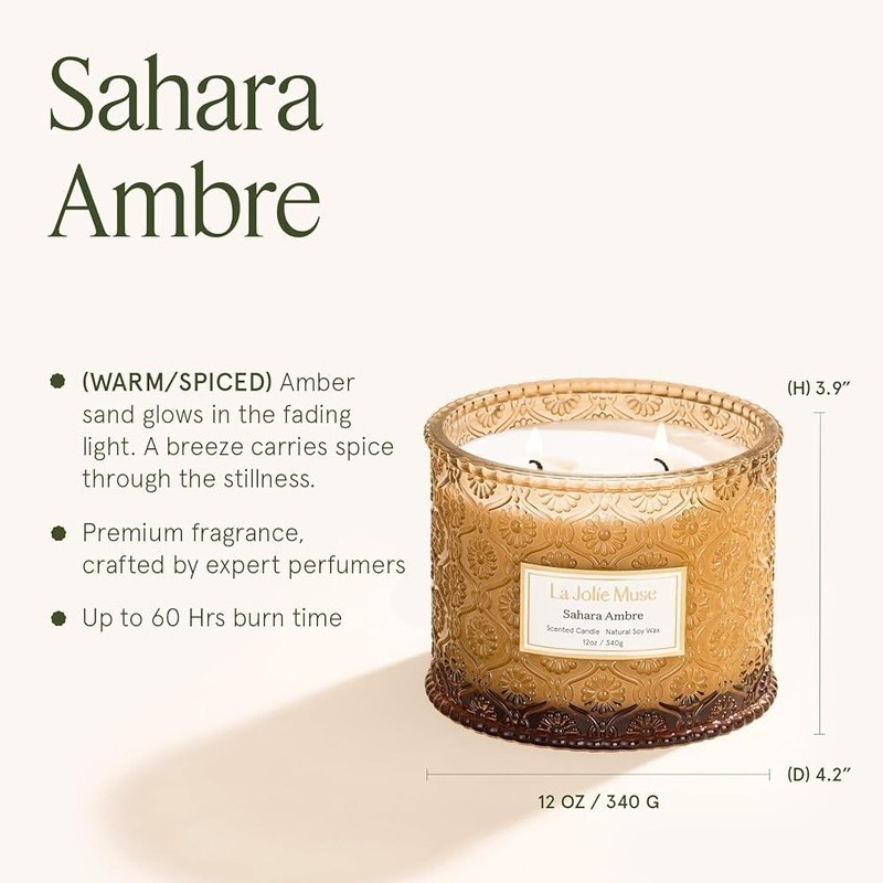 Vegan Soy Candle Double Wick Home Decor Scented Candle Sahara Ambre Aroma New
