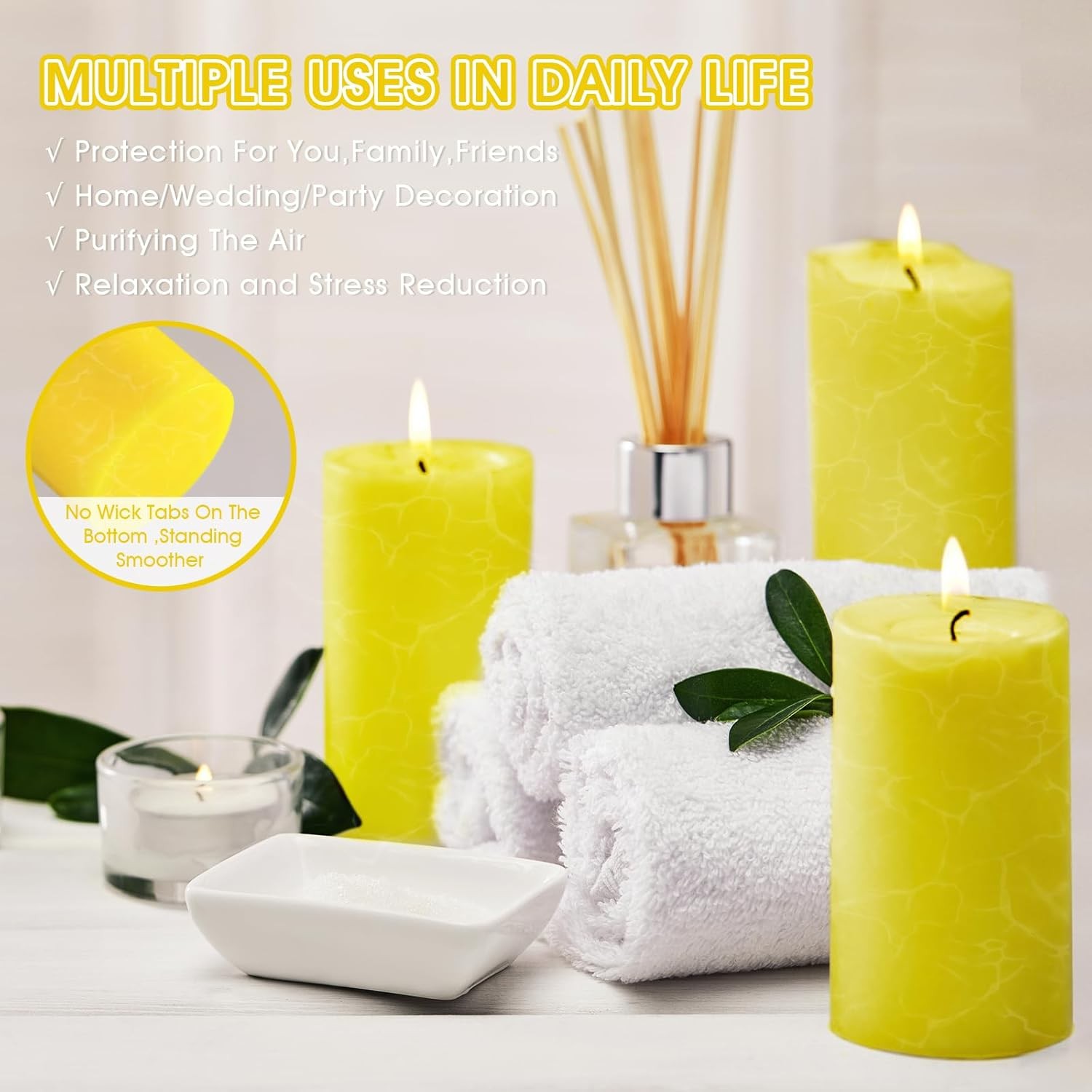 Large Lemongrass Candle, Lemongrass Scented Pillar Candle (2 inches x 4 inches)