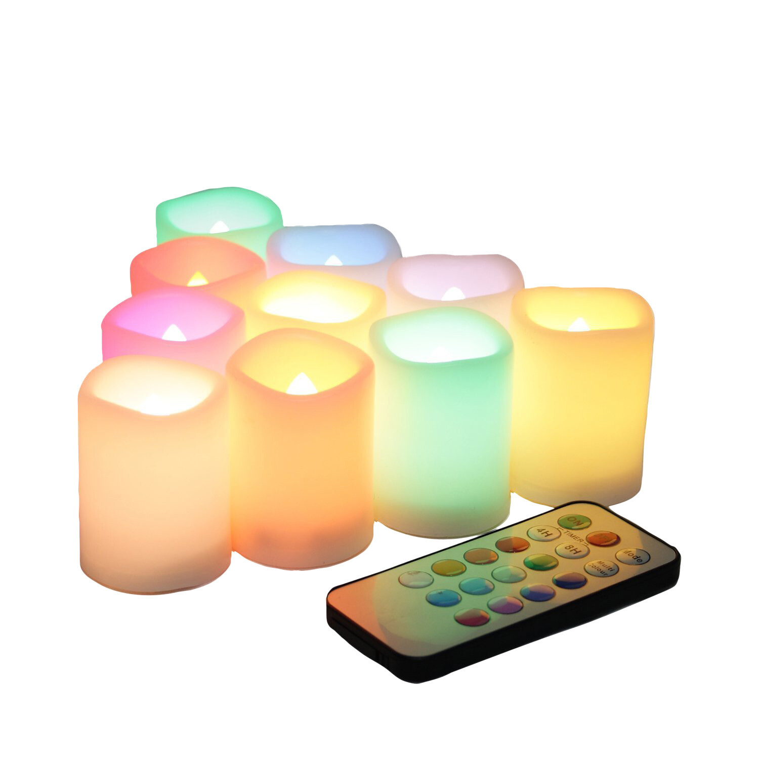 Set of 10 Color Changing, Multi-color Flameless LED Votive Candles with Remote