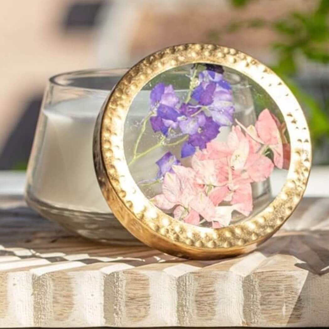 Rosy Rings Roman Lavender Medium Pressed Floral Candle