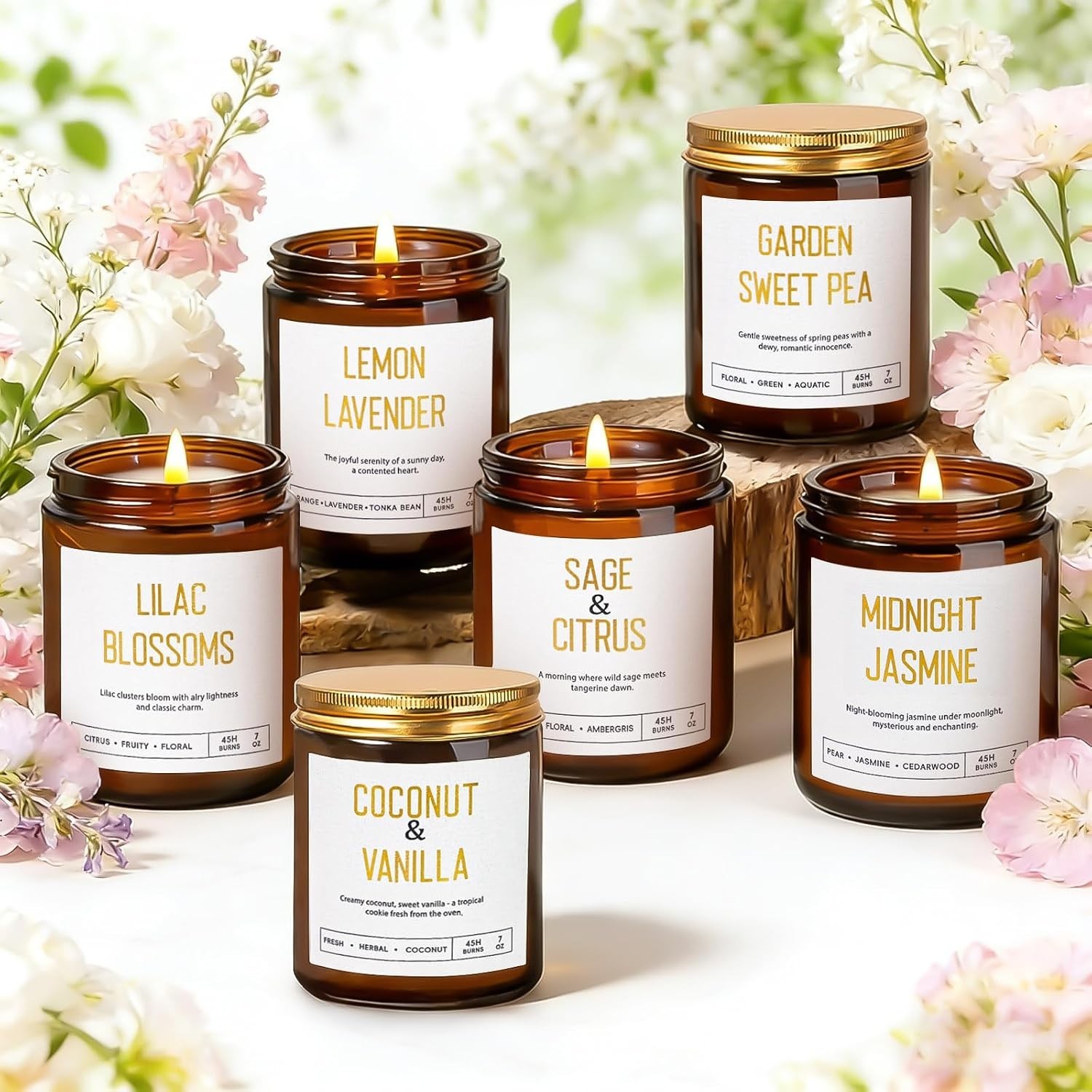 Luxurious 6 Piece Soy Candle Set in Amber Jars – Perfect Gift for Women