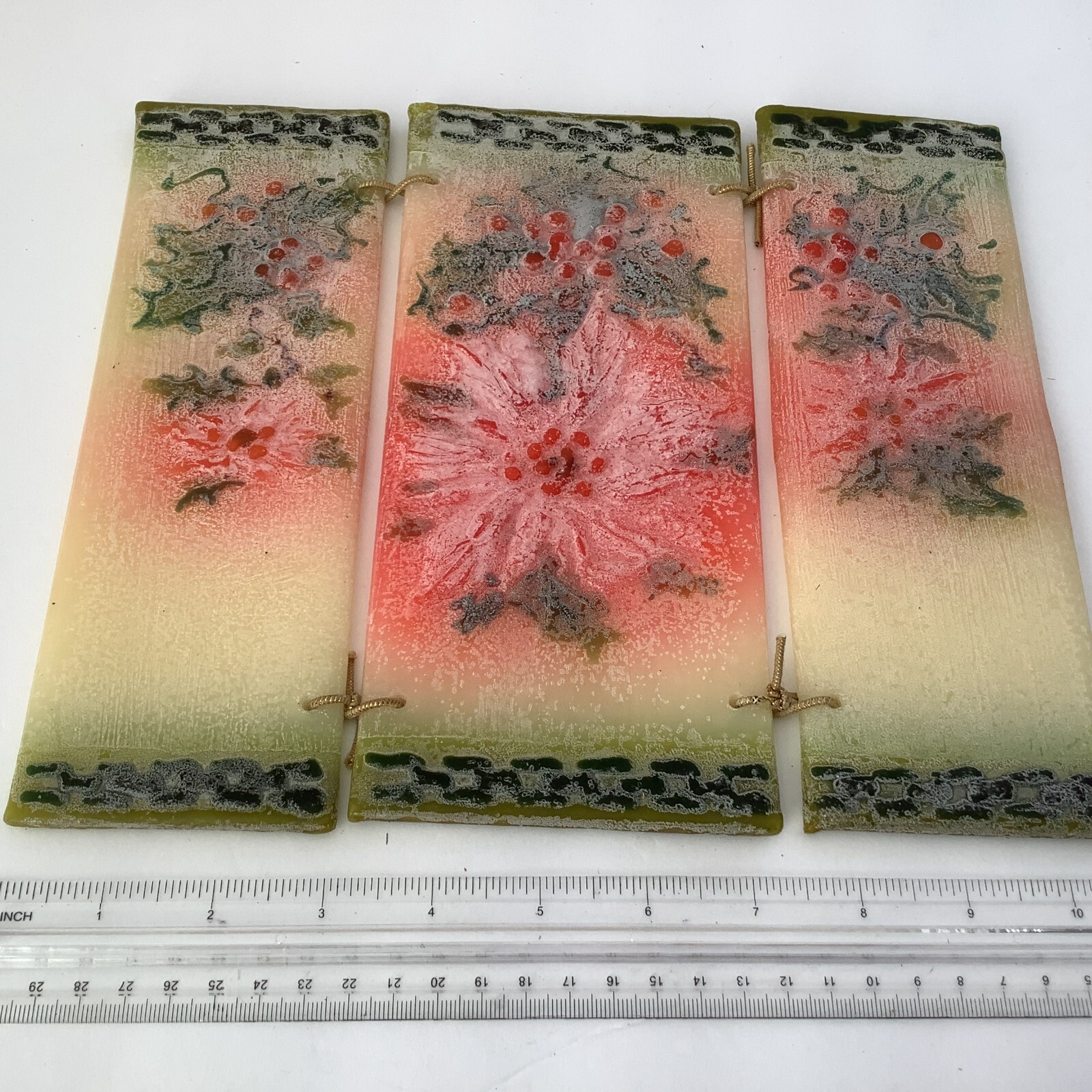 Beeswax Embossed Floral Plaque Wall Art 10x 9″ Signed Natural