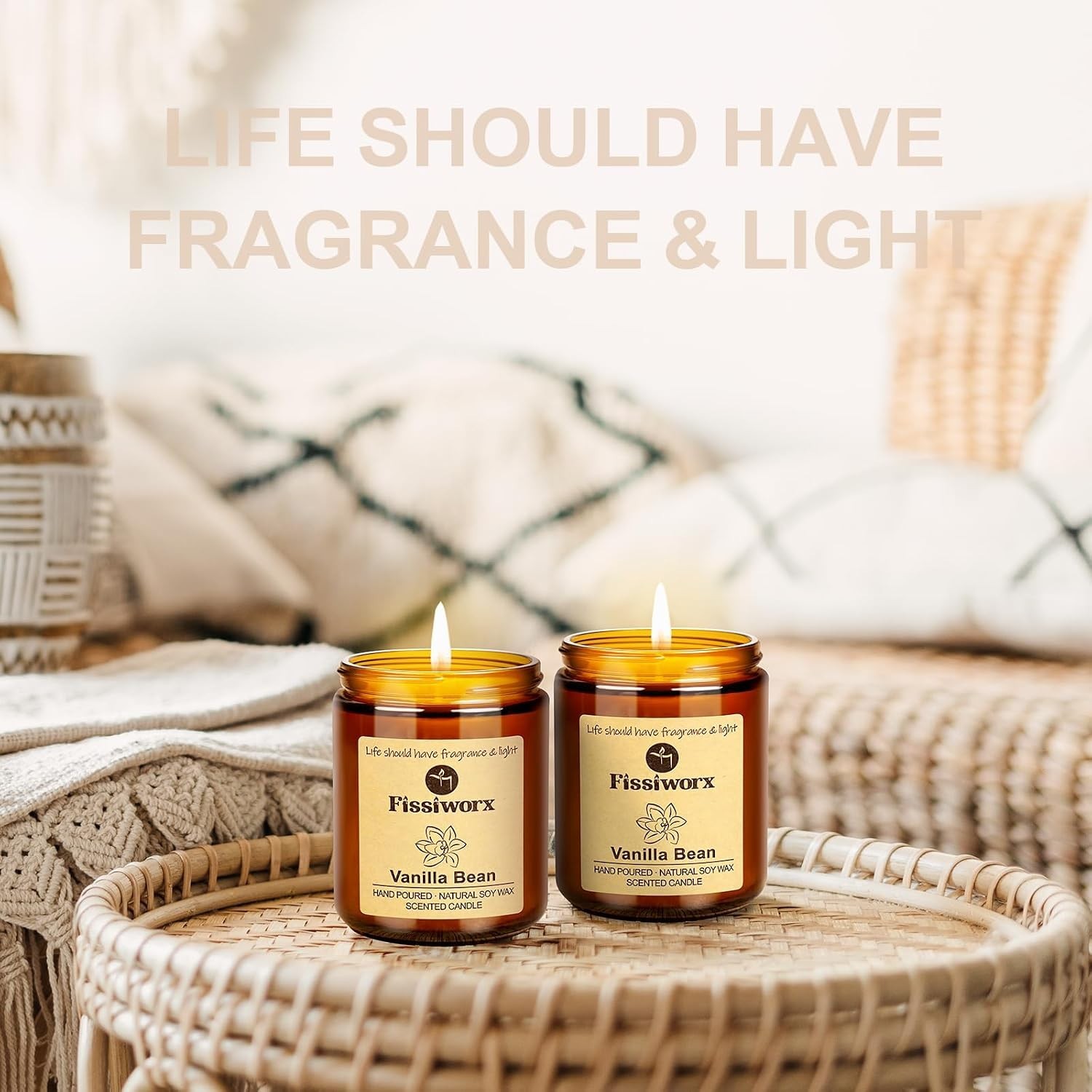 Vanilla Scented Candle Set 2 Pack, Candle for Home Scented, Odor Eliminating, S
