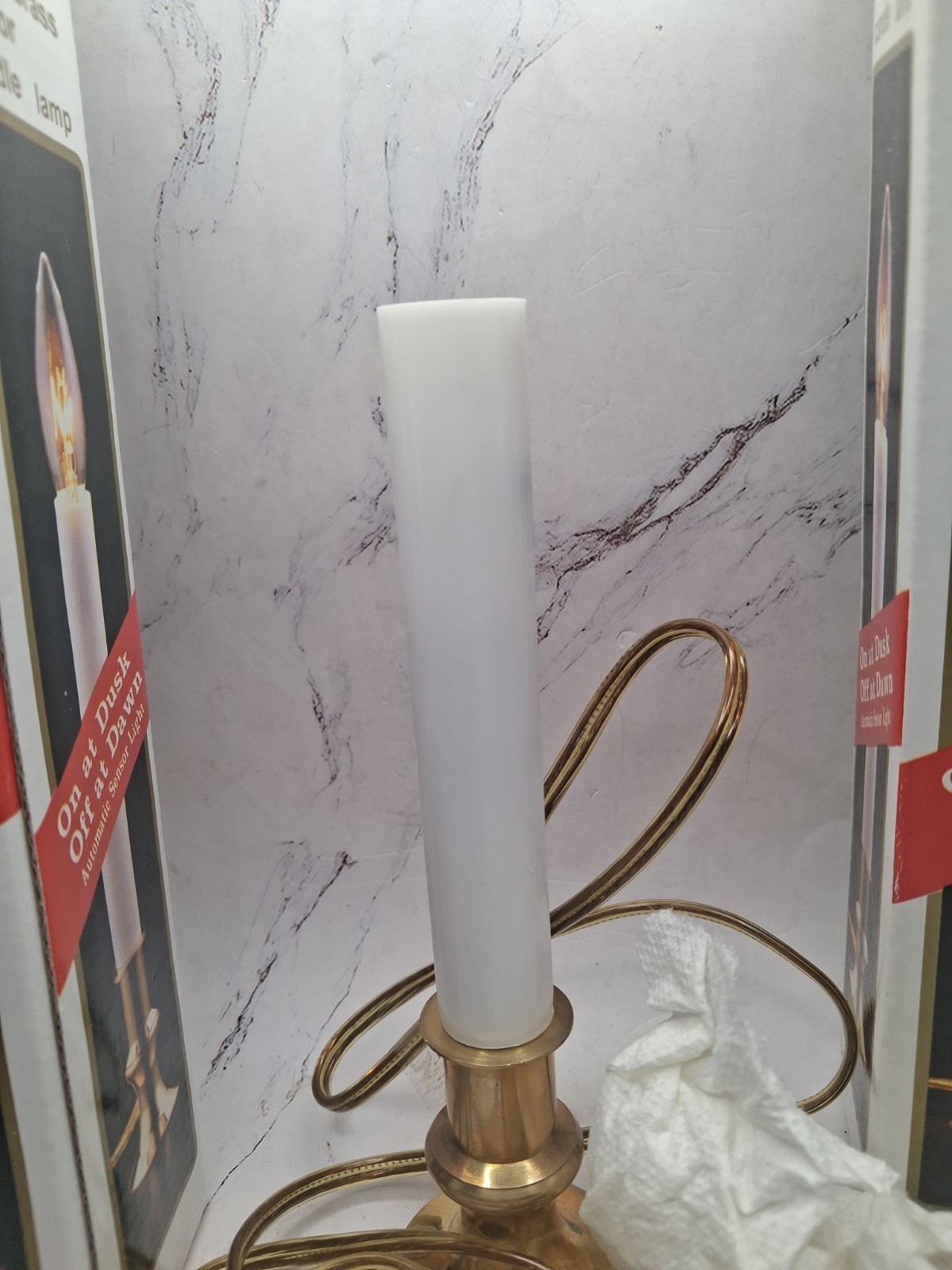 Lot of 4 Electric Window Candles with Sensor on/off light brass 7 Inches Tall