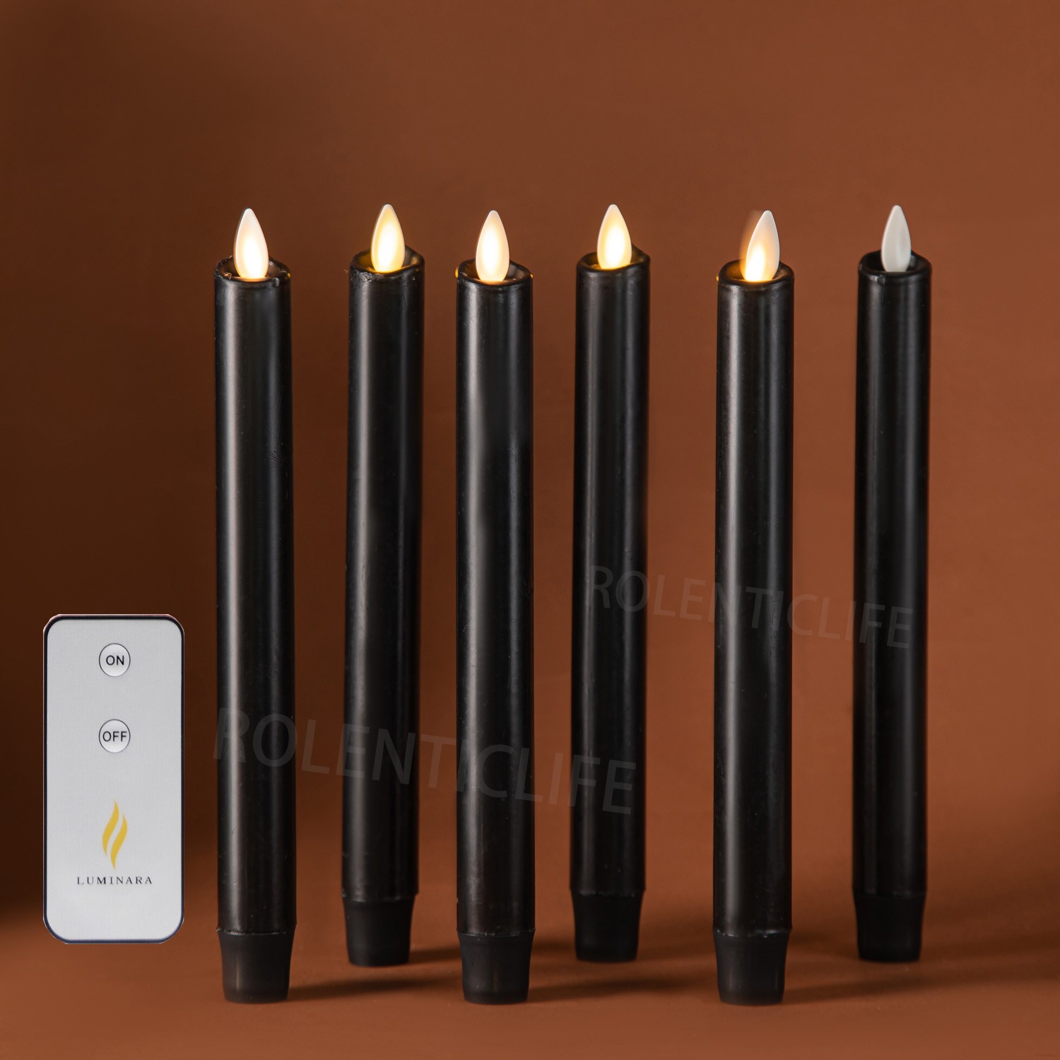 Luminara Black Flameless Taper Candles Real Wax Moving Wick Timer,0.9″D x 9.5″H