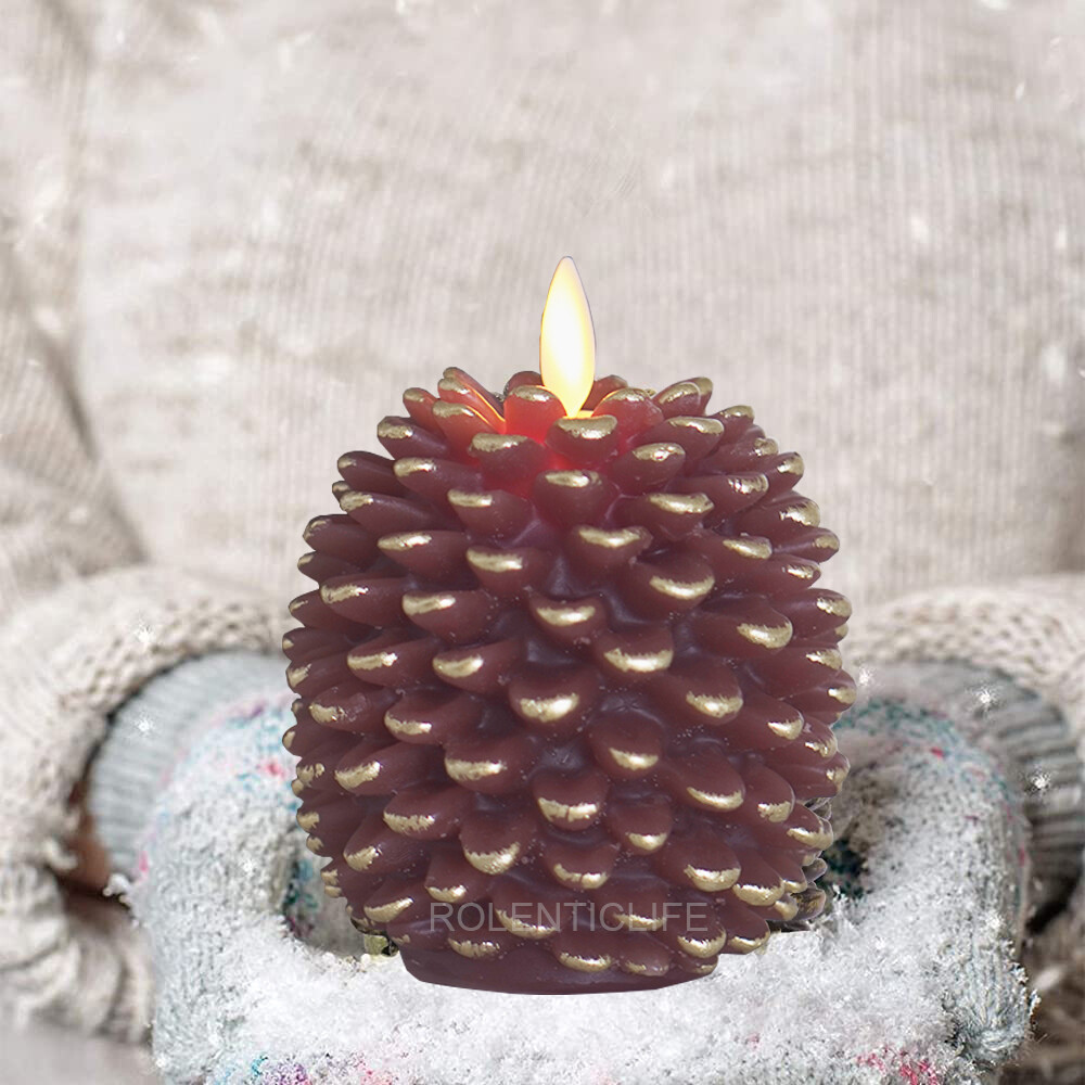 Luminara Flameless Pine Cone Wax LED Candles with Moving Wick Remote Brown