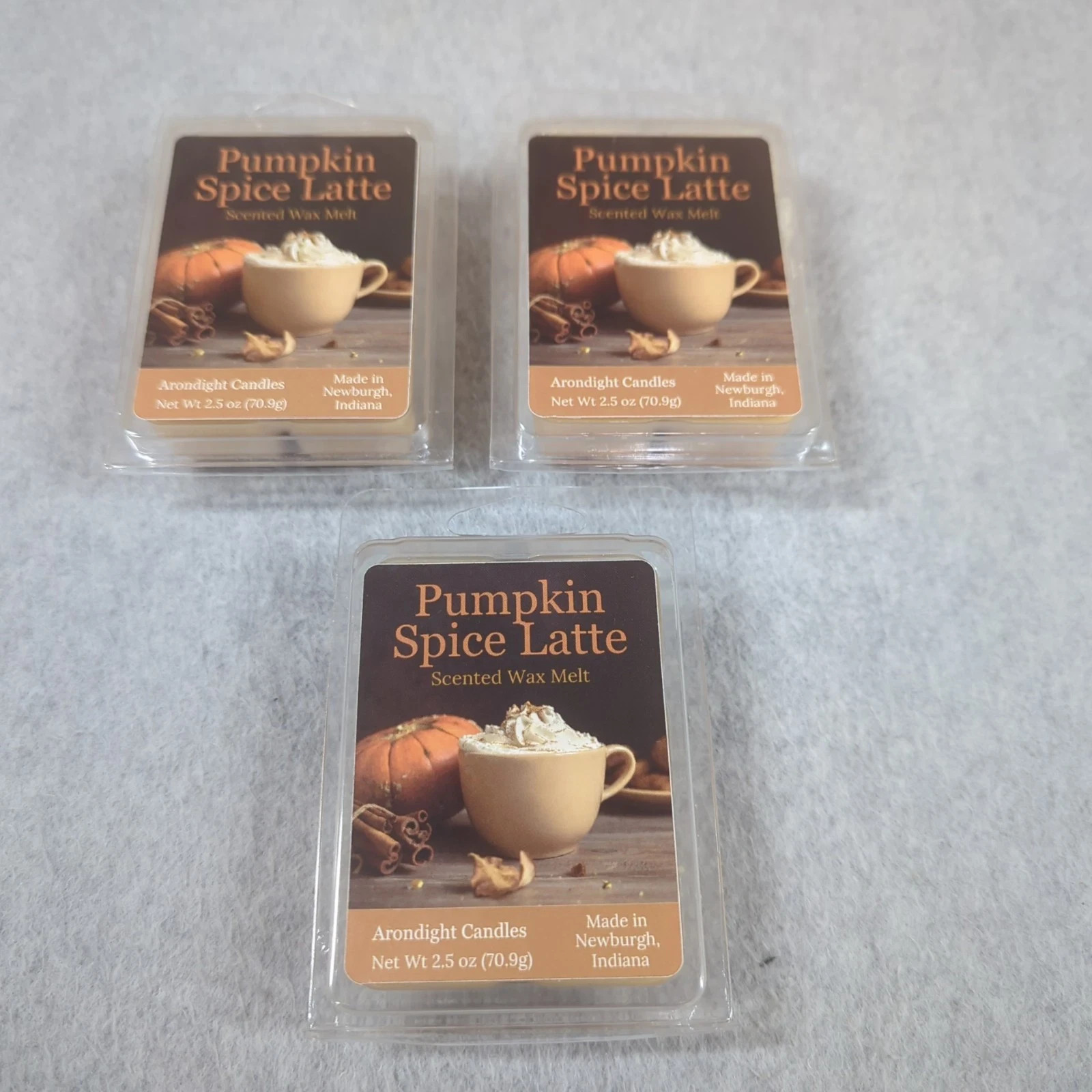 Lot of 3 Pumpkin Spice Latte Wax Melts 100% Soy Wax Tarts Home Fragrance Coffee