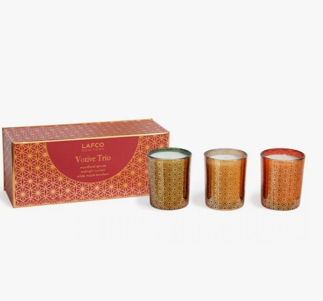 LAFCO NEW YORK Votive Trio Woodland Spruce, Midnight Currant White Maple Bourbon