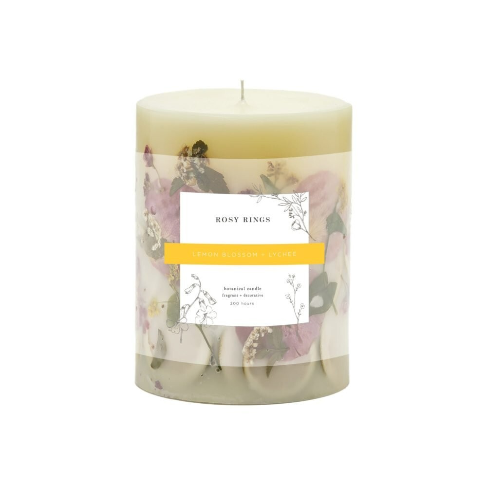 ROSY RINGS, LEMON BLOSSOM & LYCHEE LUXURY BOTANICAL CANDLE, 6.5″ TALL, 200 HRS