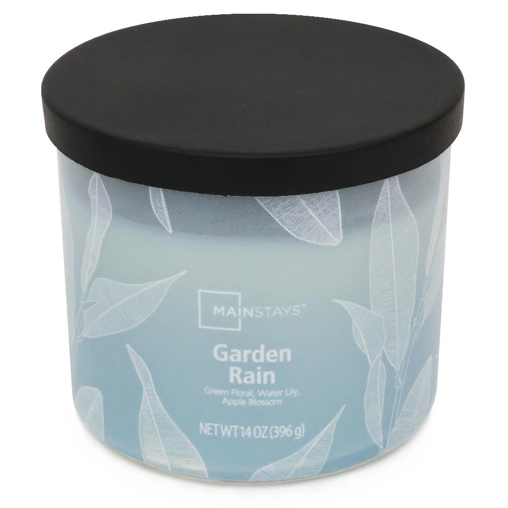 Garden Rain Scented Ombre 3-Wick Candle in Glass Jar 14 Ounce Home Fragrance