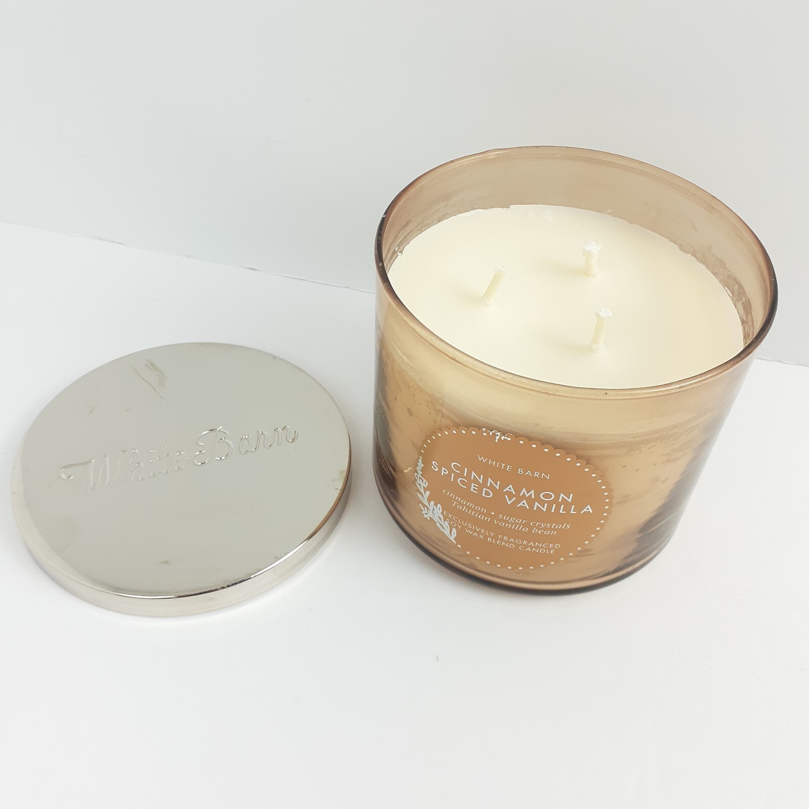White Barn Cinnamon Spiced Vanilla Scented 3 Wick Candle Burns 25-45 Hrs 14.5oz