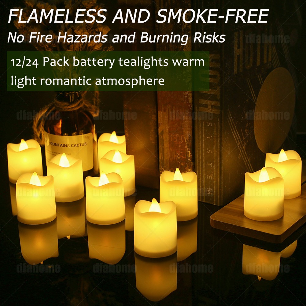 24/48 Pack LED Tea Lights Battery Operated Flameless Votive Candles Warm White