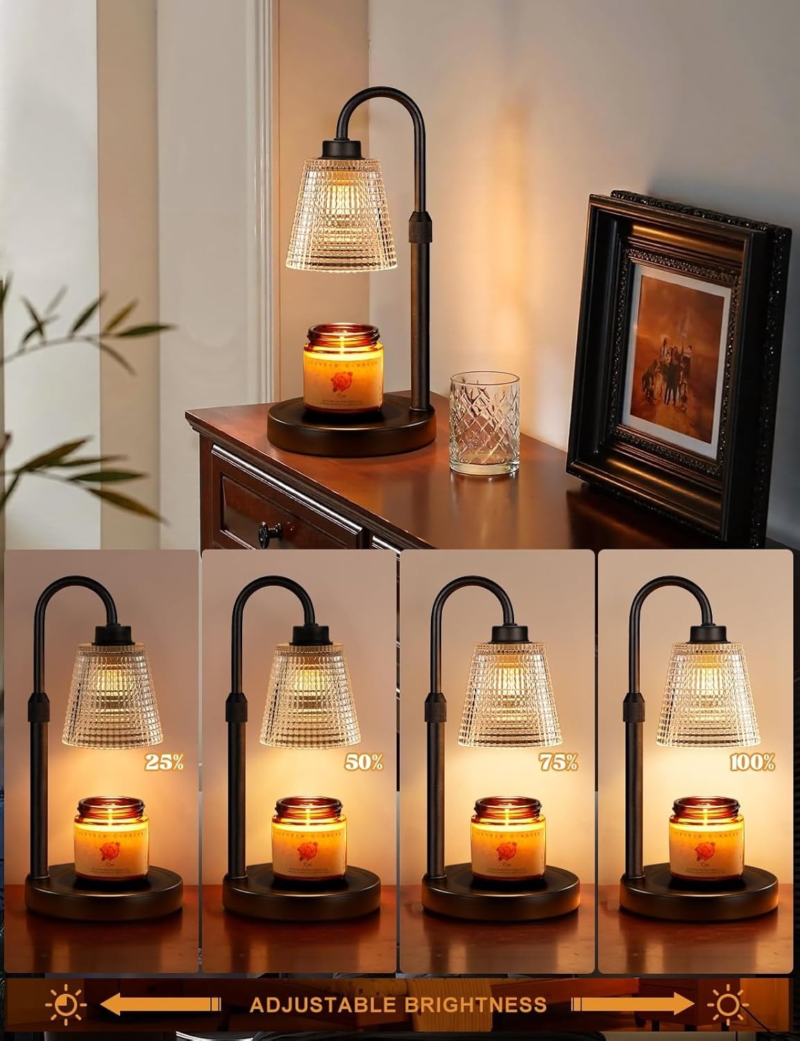 Dimmable Candle Warmer Lamp with Timer, Glass Wax Melts Warmer for Jar Candles