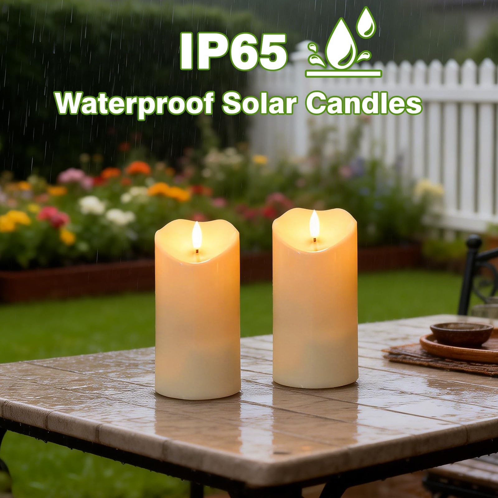 Lasumora 30+Hrs Solar Candles Outdoor Waterproof, 2 PCS 3″ x 6″