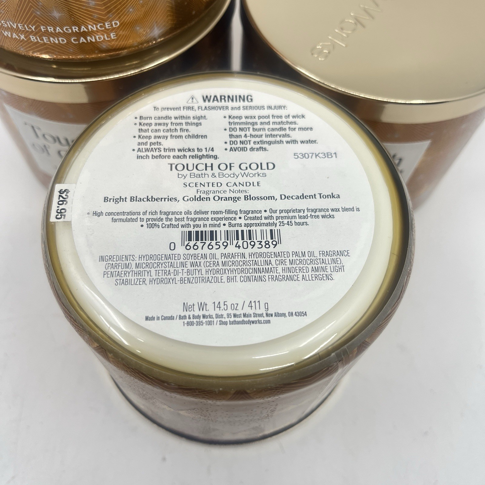 bath and body works (4 Pc) A TOUCH OF GOLD 3 Wick Candle 14.5 Oz New!