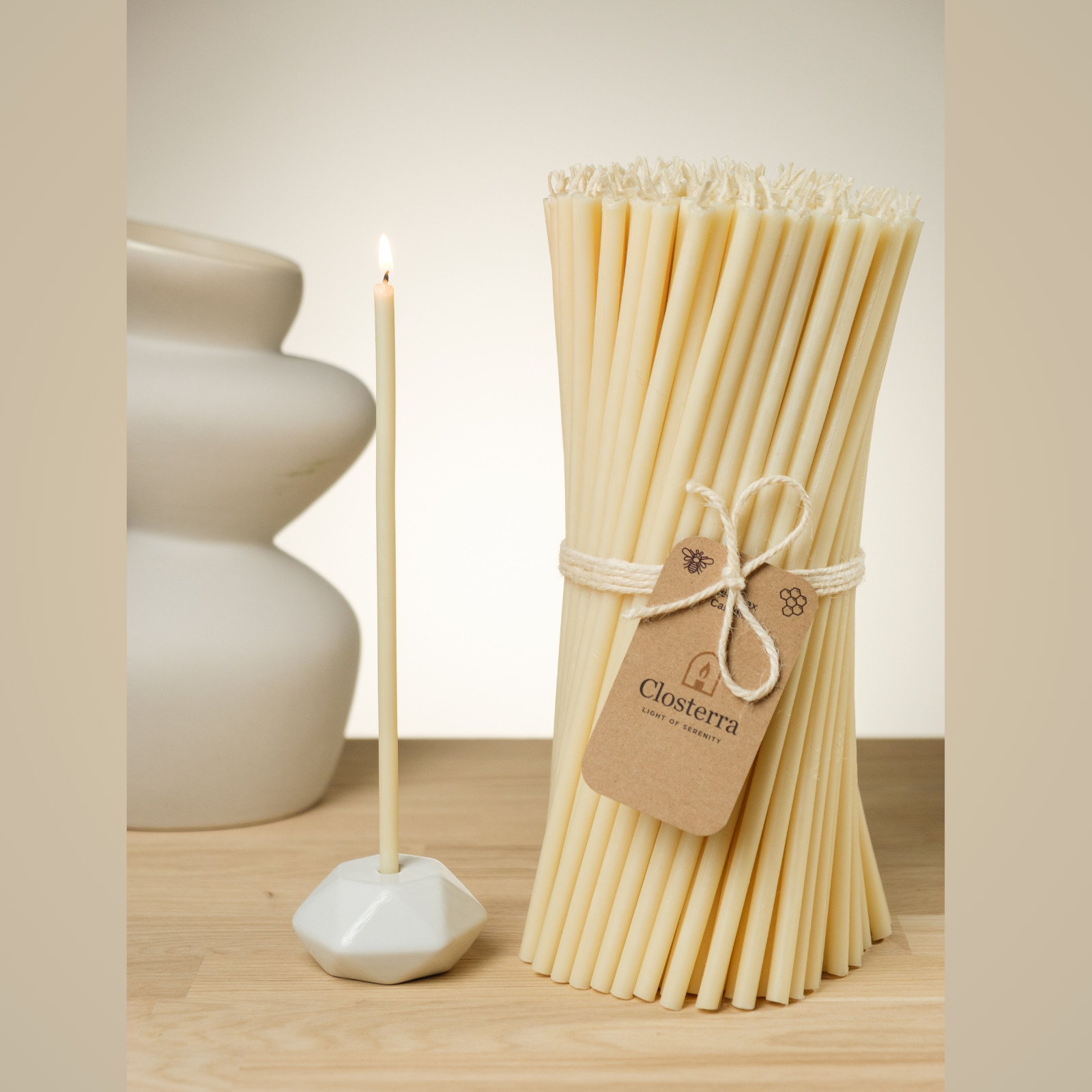 White Beeswax Candles 6.3″ Thin Taper 0.2″ Church Orthodox 25 Pack