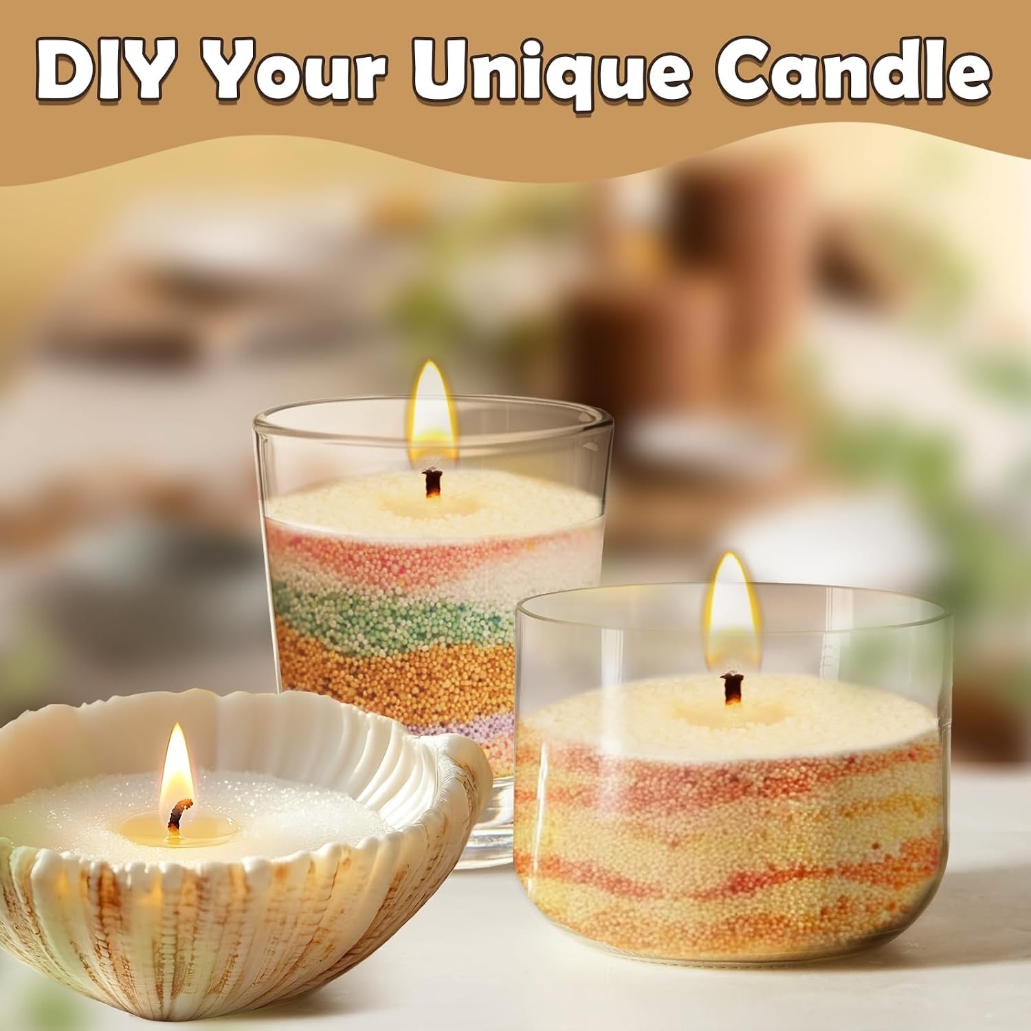 Pearled Candle with 15 Wicks, 2.42 Lb Scented Candle Sand, 7 Colors Sand Wax DIY