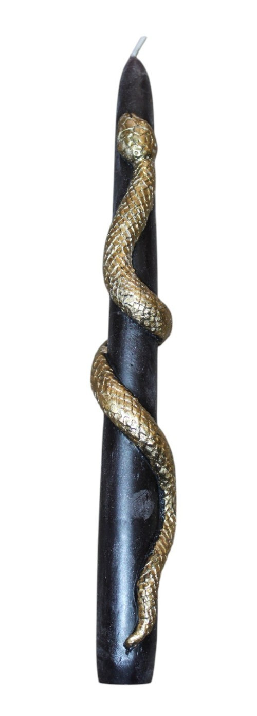 Anthropologie Halloween Snake Taper Candles Set Of 2 Black & Gold 9.8″ NIB