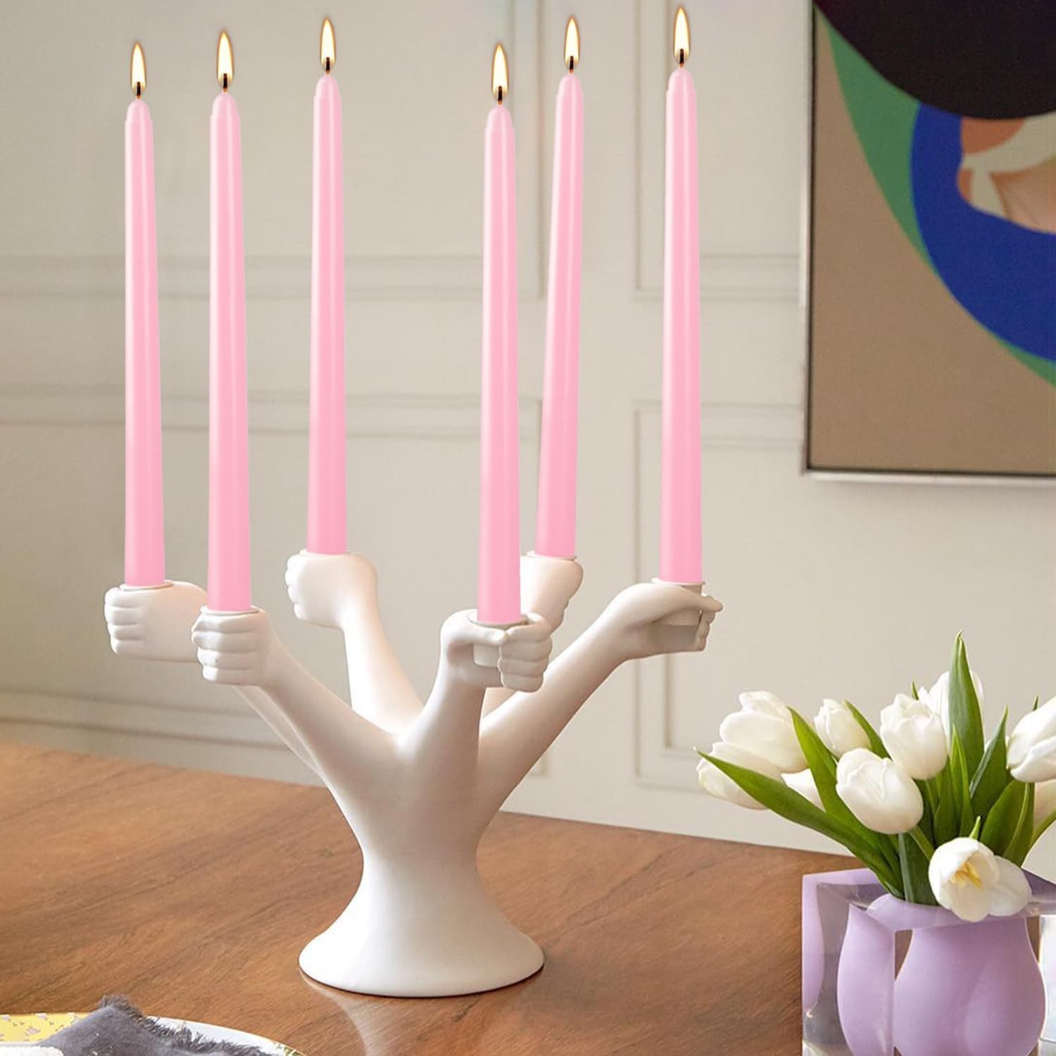 14 PCS Pink Taper Candles 10 Inch Unscented Dripless Long Burning Wedding