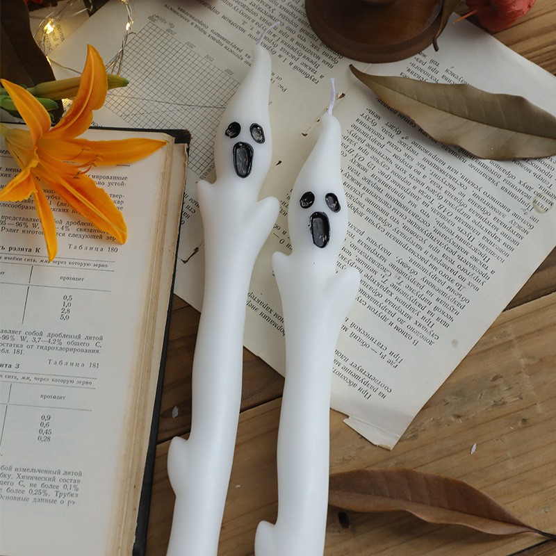 2PCS White Halloween Ghost Long Candles Spooky Ghost Taper Candles Home Decor