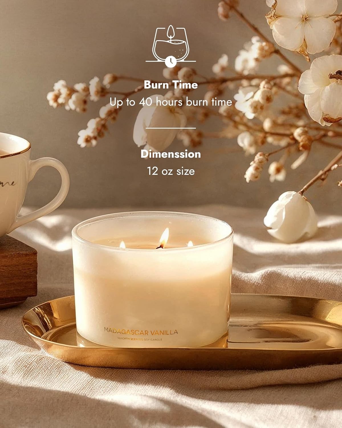 Luxury Vanilla Soy Candles | Large 3 Wick Jar Candle | Up to 50 Hours Burning…