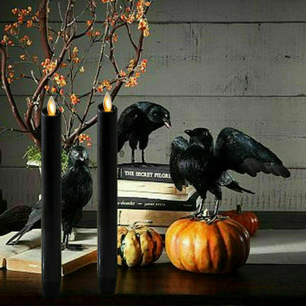Luminara Black Flameless Taper Candles Real Wax Moving Wick Timer,0.9″D x 9.5″H