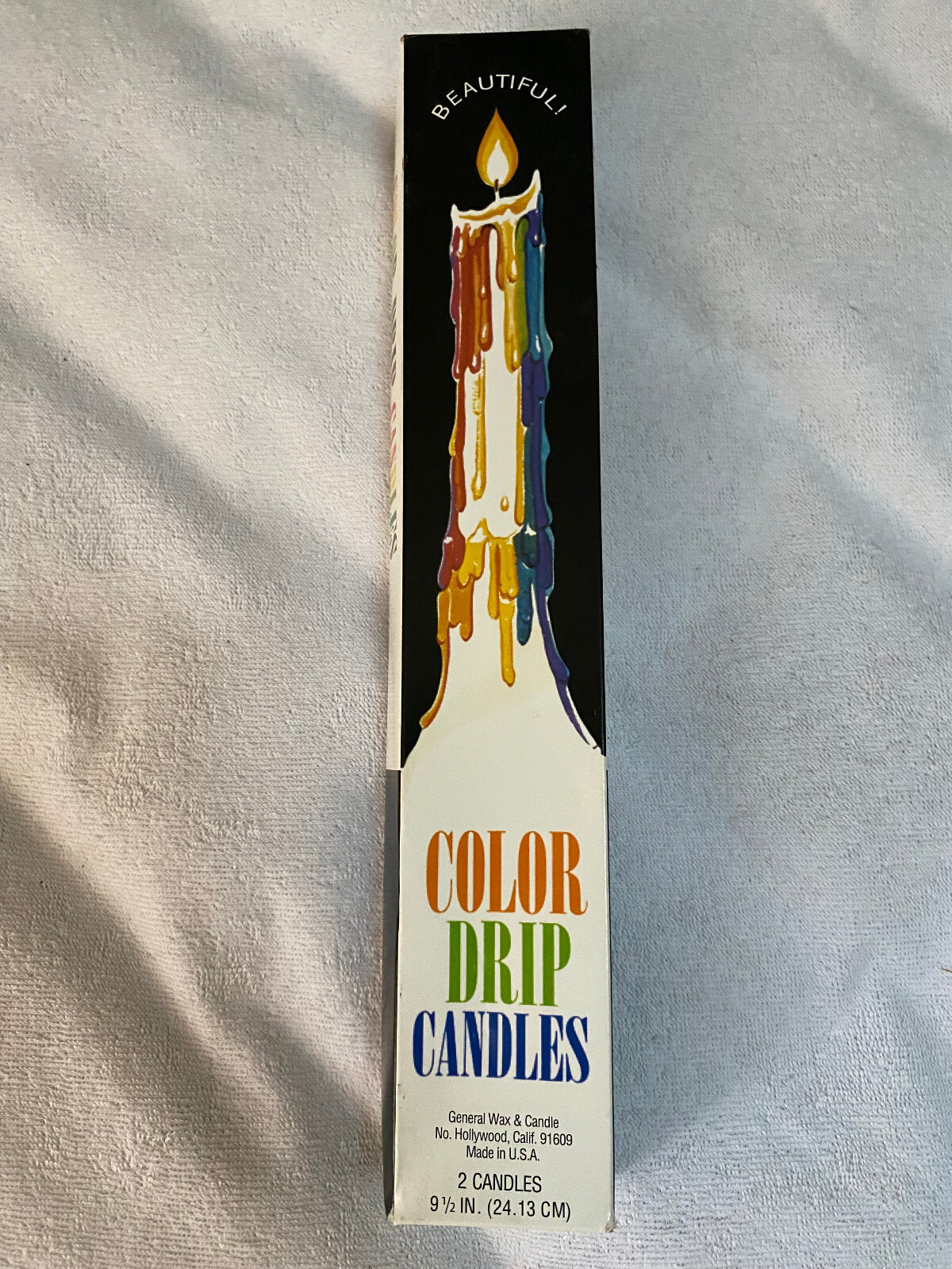 2 Per Pack Rainbow Multi Wax Color Drip Candles 9 1/5 ” Tall Vintage New
