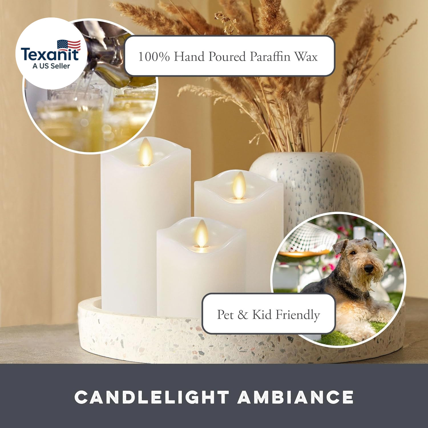 by Luminara Set of 3 Flameless LED Flickering Moving Flame Pillars (3″ X 4.5″, 5