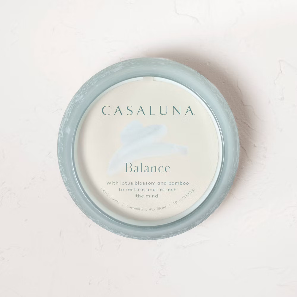 4-Wick Balance Fashion Salted Glass Wellness Jar Candle Light Blue 30oz –