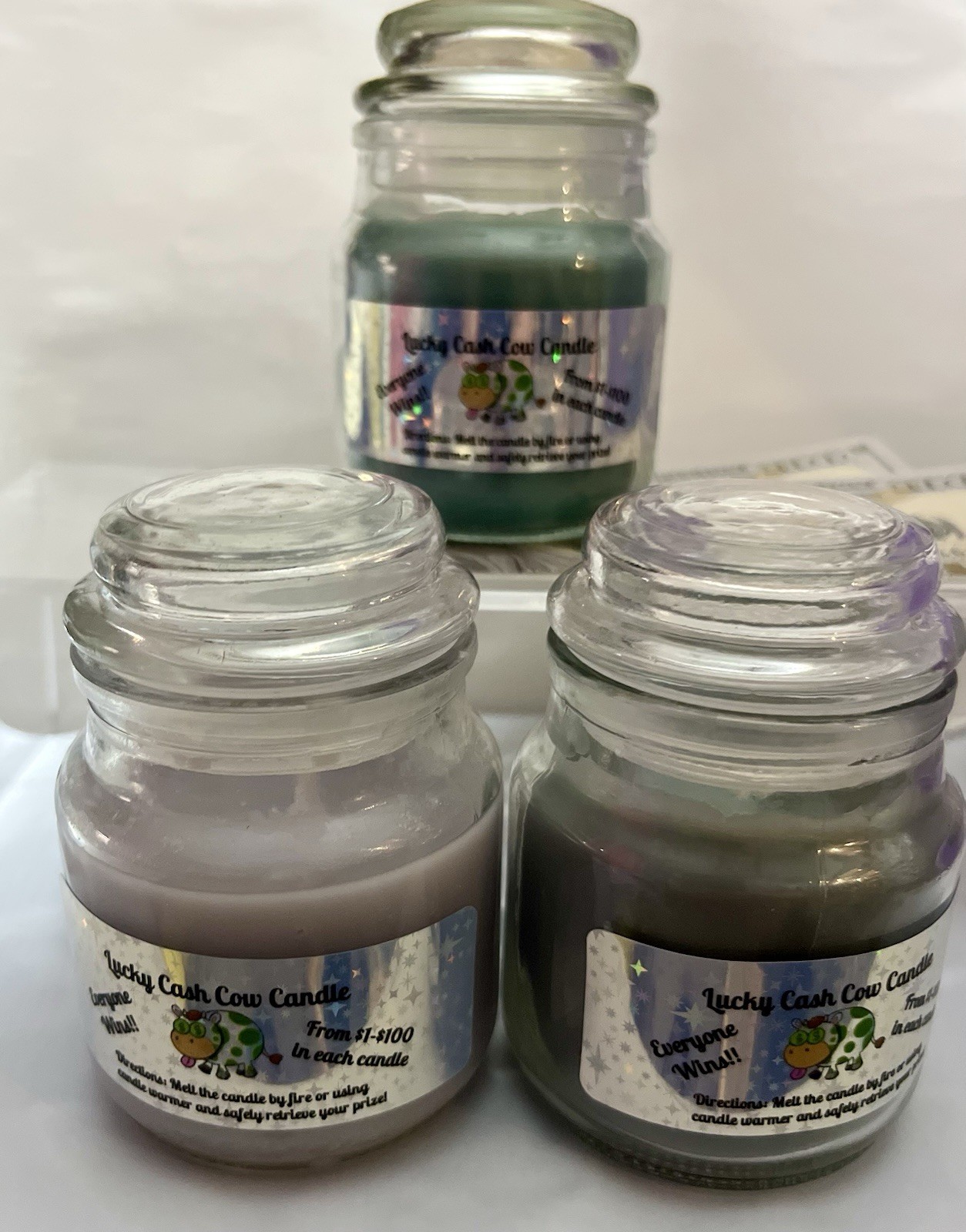 3oz. Lucky Cash Money Candle•REAL $ INSIDE•Candles CONTAINS from $1-$100