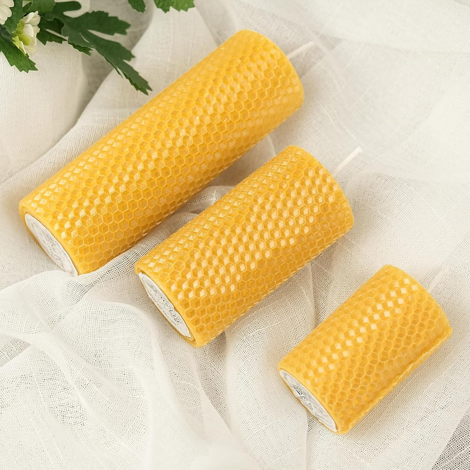 Beeswax Pillar Candles,Hand Rolled Honeycomb Design, 3 Sizes | Pure Natural