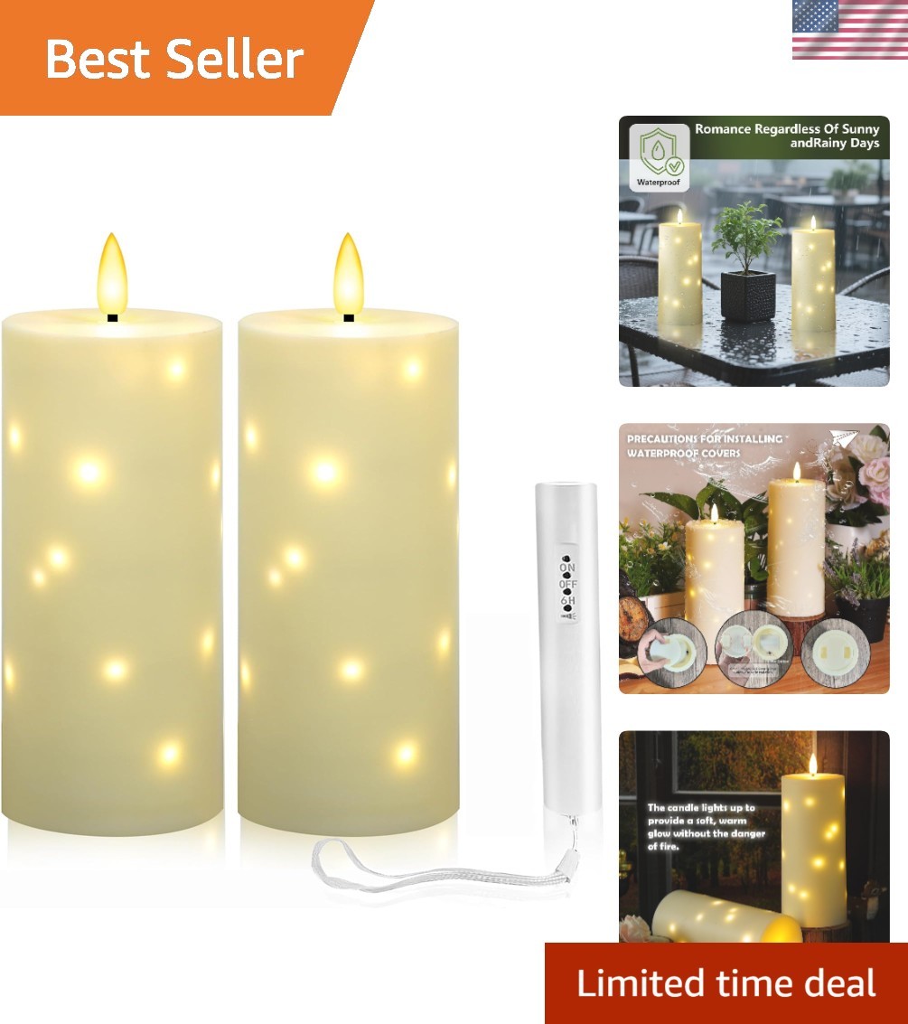 Durable Outdoor 4″ x 10″ Flameless Candles with Timer – 2-Pack, Waterproof Ivory
