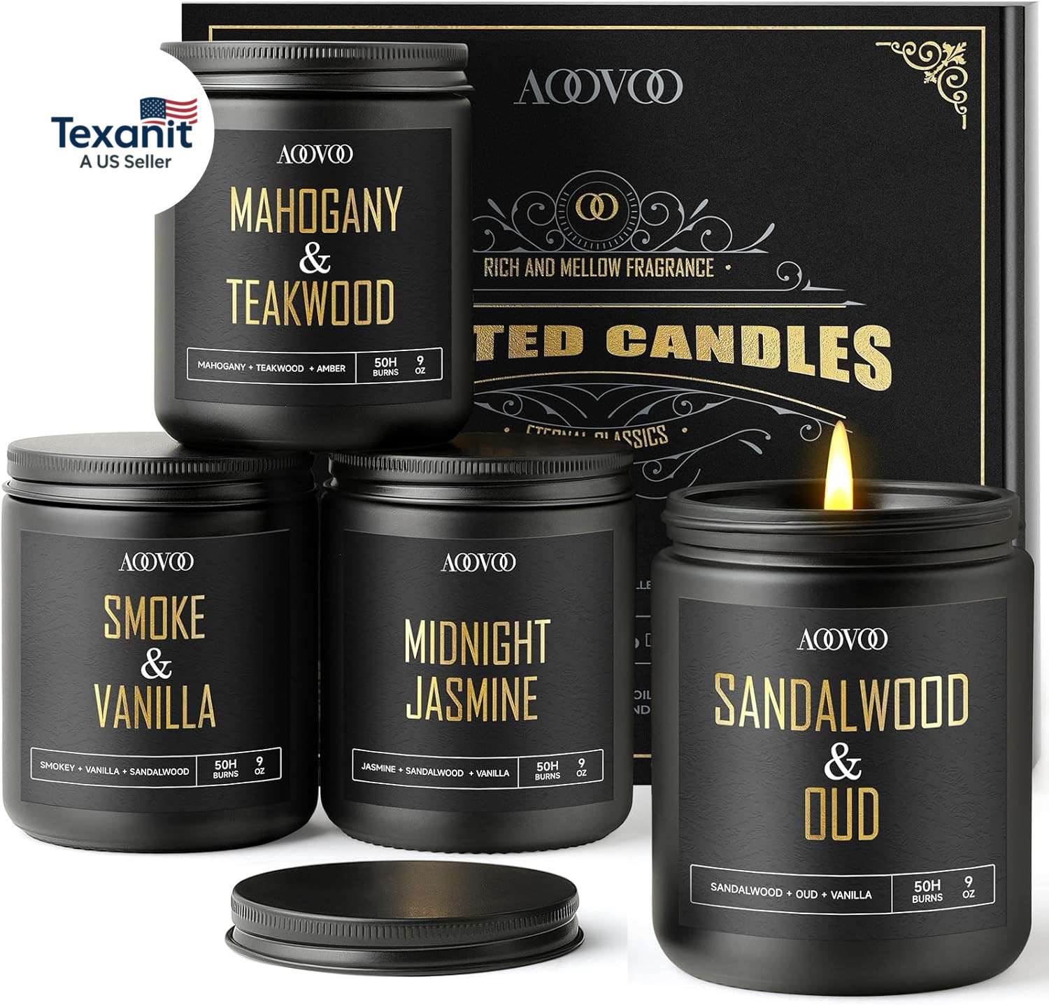 Scented Candles for Men – 4 Pack Candles for Home Scented, 36Oz Soy Wax, 200 Hou