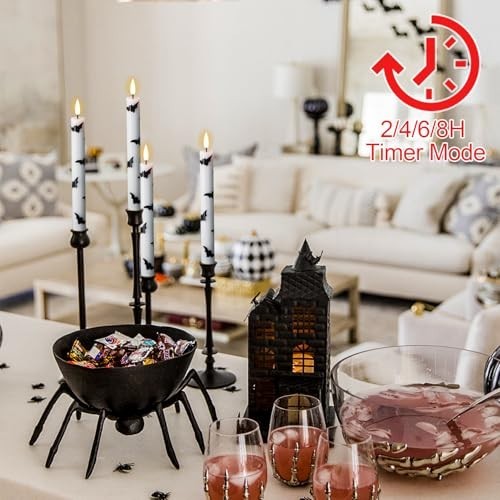 Halloween Flameless Taper Candles 4 Pack LED Battery Operated with Remote Timer