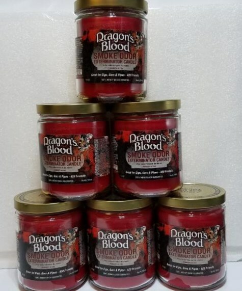 Smoke Odor Exterminator 13 oz Jar Candle, Dragons Blood Set of Six Candles.