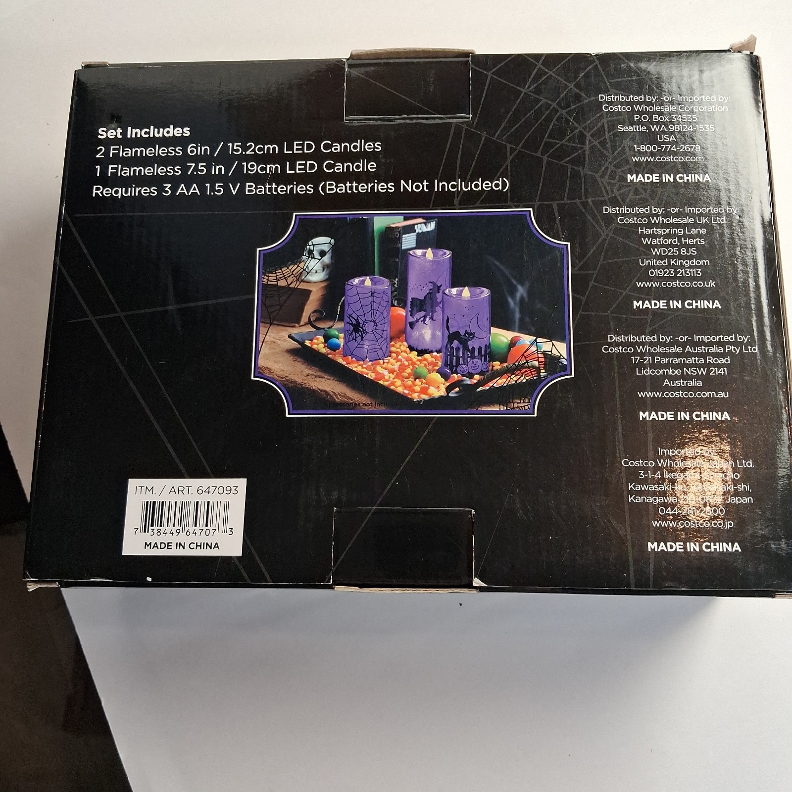 LED Halloween Candles Battery Operated Purple Set of 3 Witch Cat Spider Working