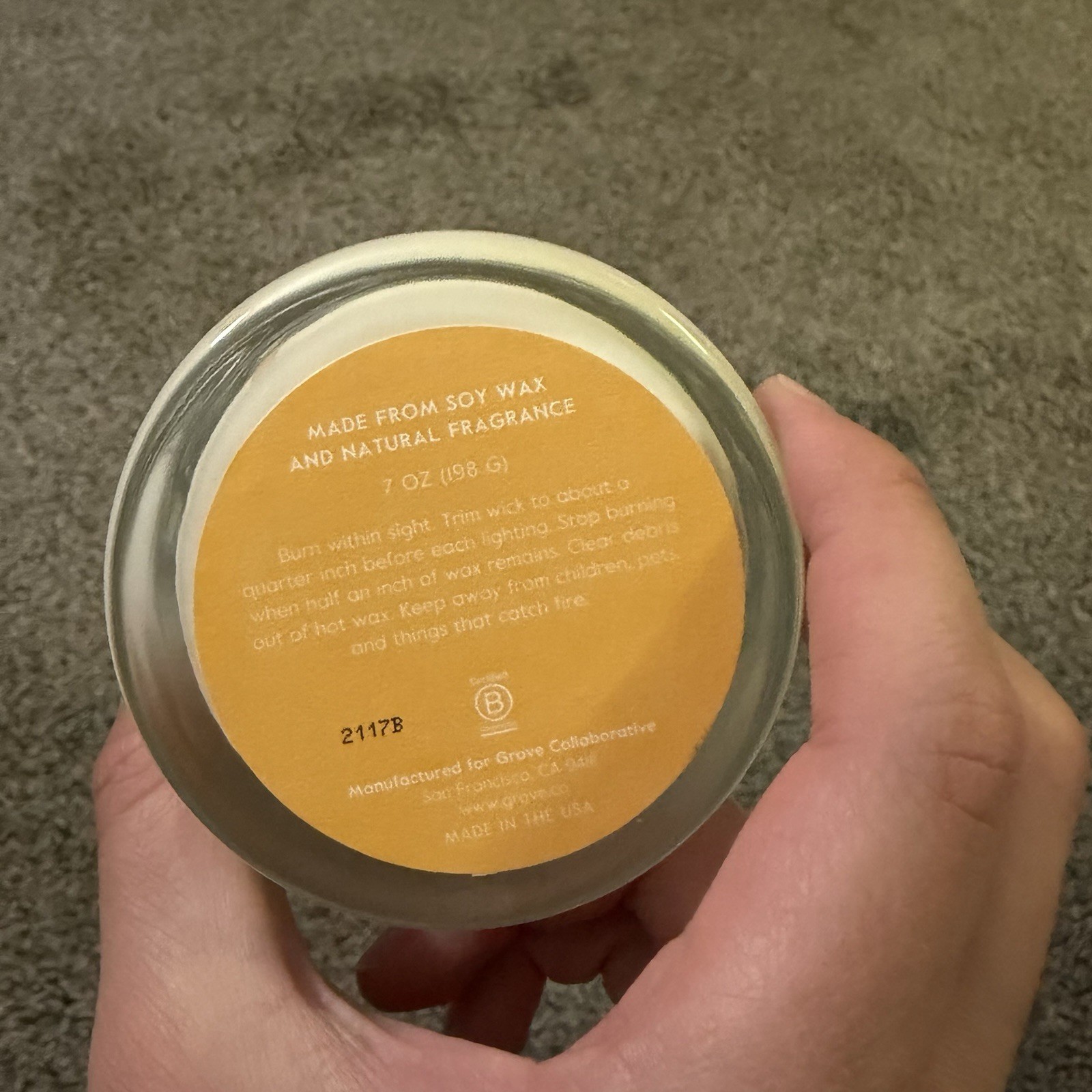 Grove Collaborative 7 oz. Soy Wax Candle. Vanilla, Brown Sugar, Sandalwood Scent