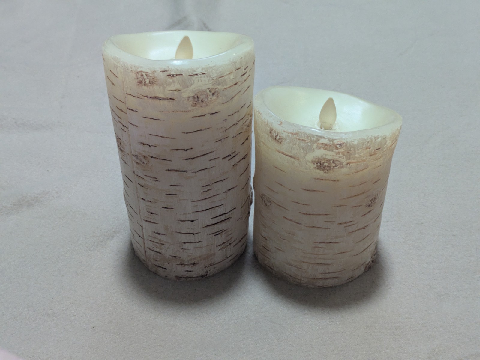 Luminara Flameless Moving Flame Pillar Candles Birch Bark Tree NO BATTERIES