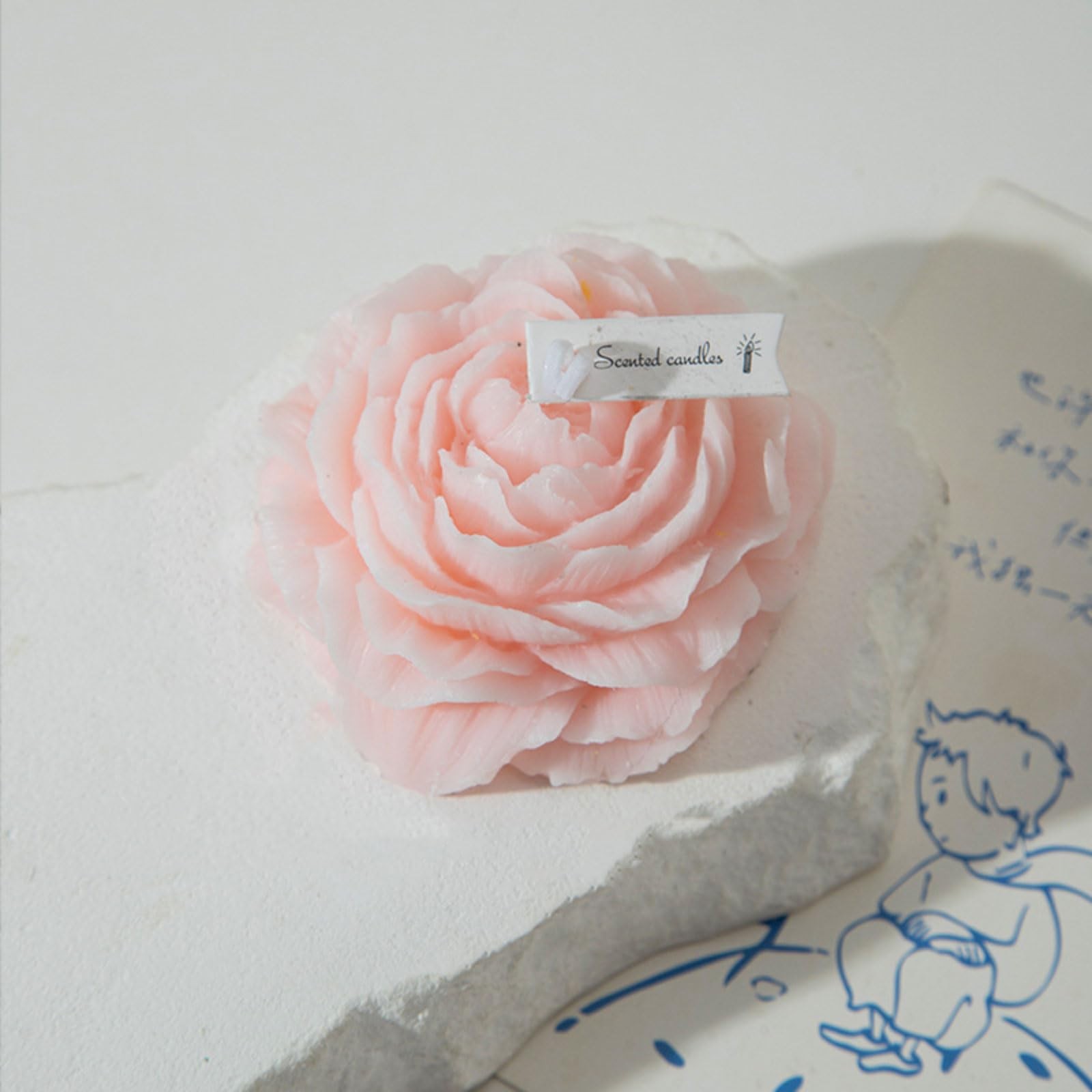 Pink Peony Flower Shape Soy Wax Decorative Candle, Scented Gift for Bedroom