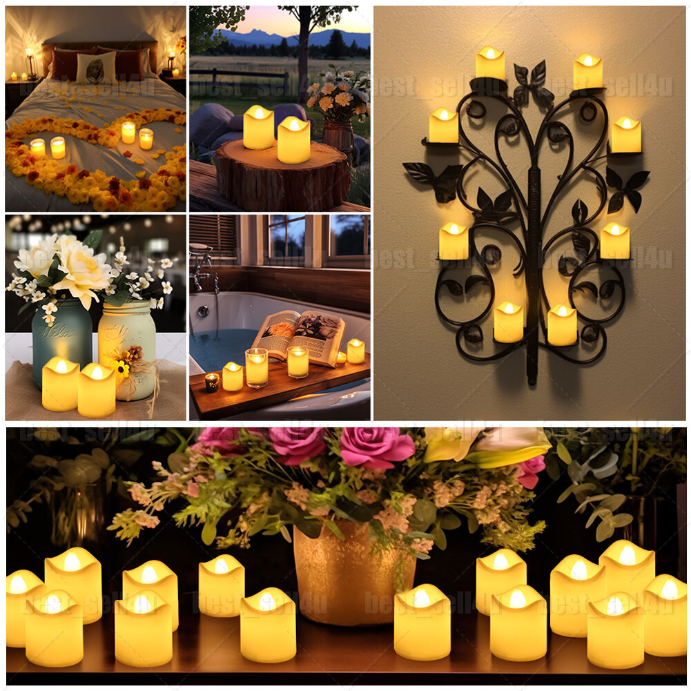 24/48 Pack Flameless Flickering LED Tea Lights Votive Candles Halloween Decor