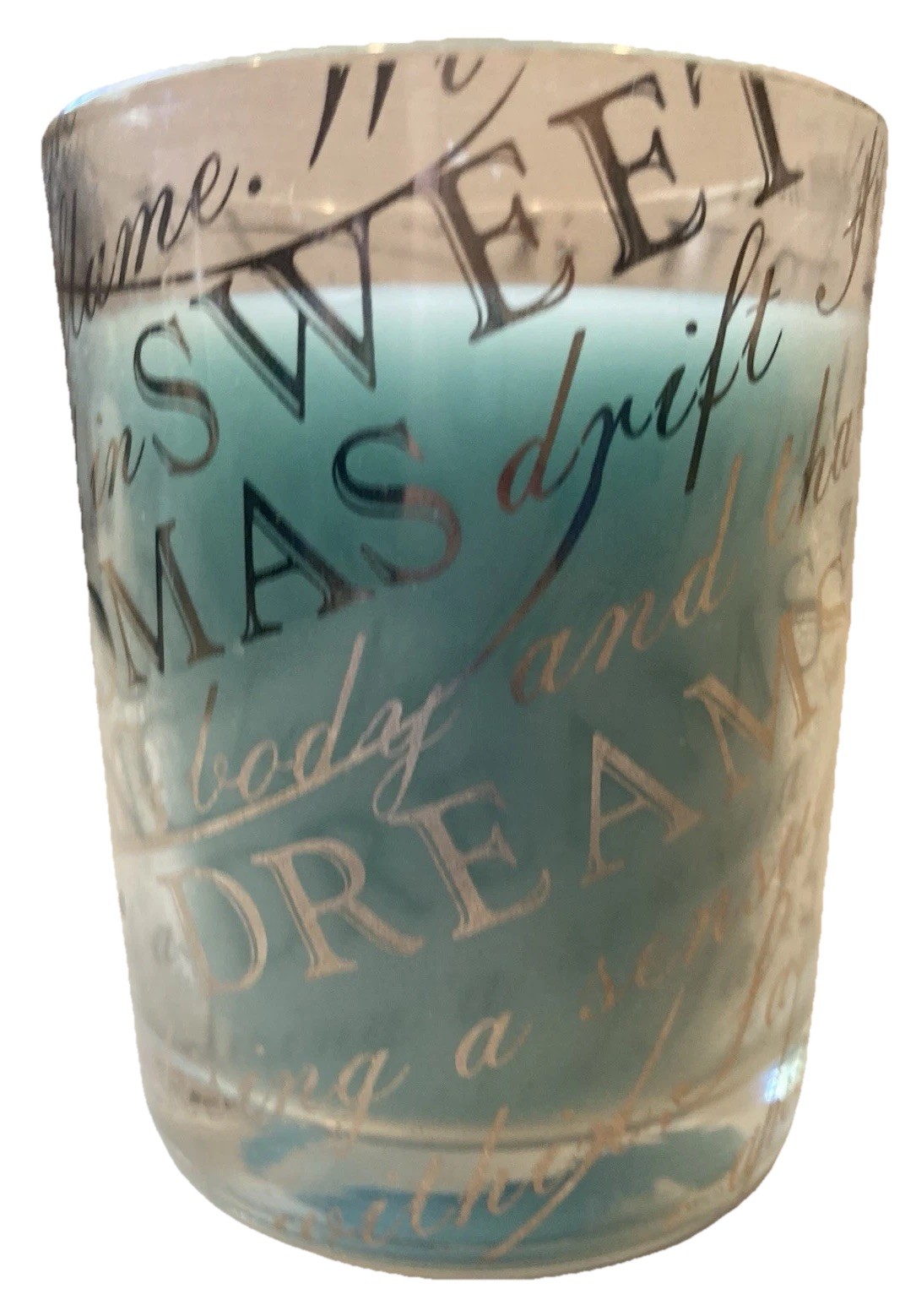 Coastal Calming Candle Inspirational Messages Glass Jar Silver Lid Beach Blue