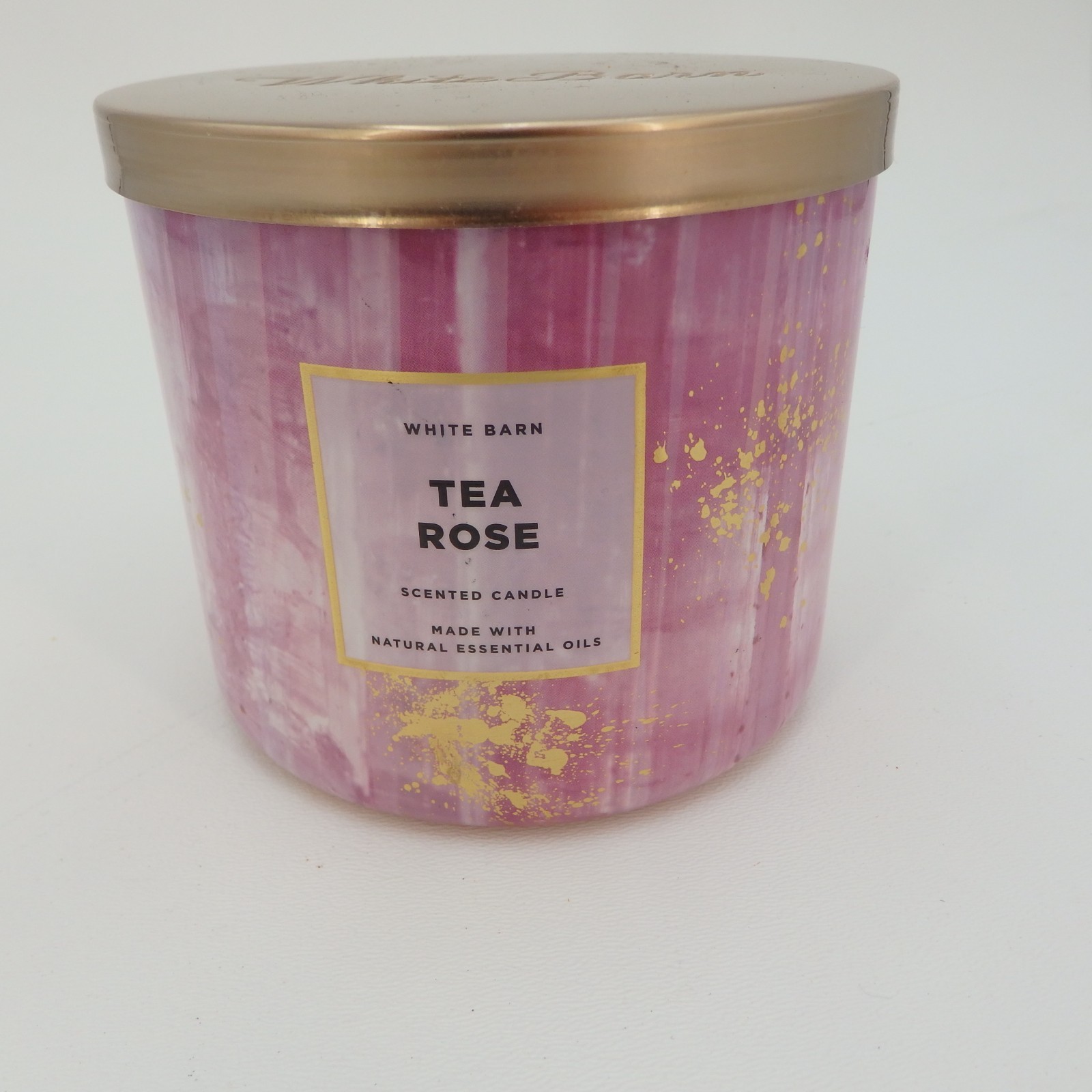 (1) Bath & Body Works White Barn Gold Pink Tea Rose 3-wick Candle 14.5oz New