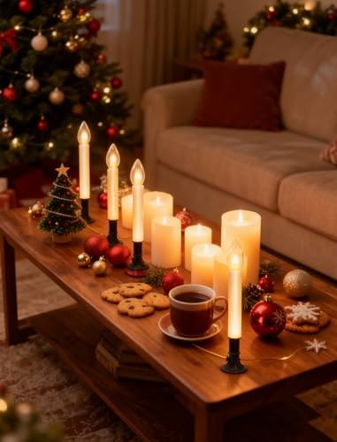 4 Pack Christmas Corded Window Candles, Plug in Flameless 9″ Nickel base candle