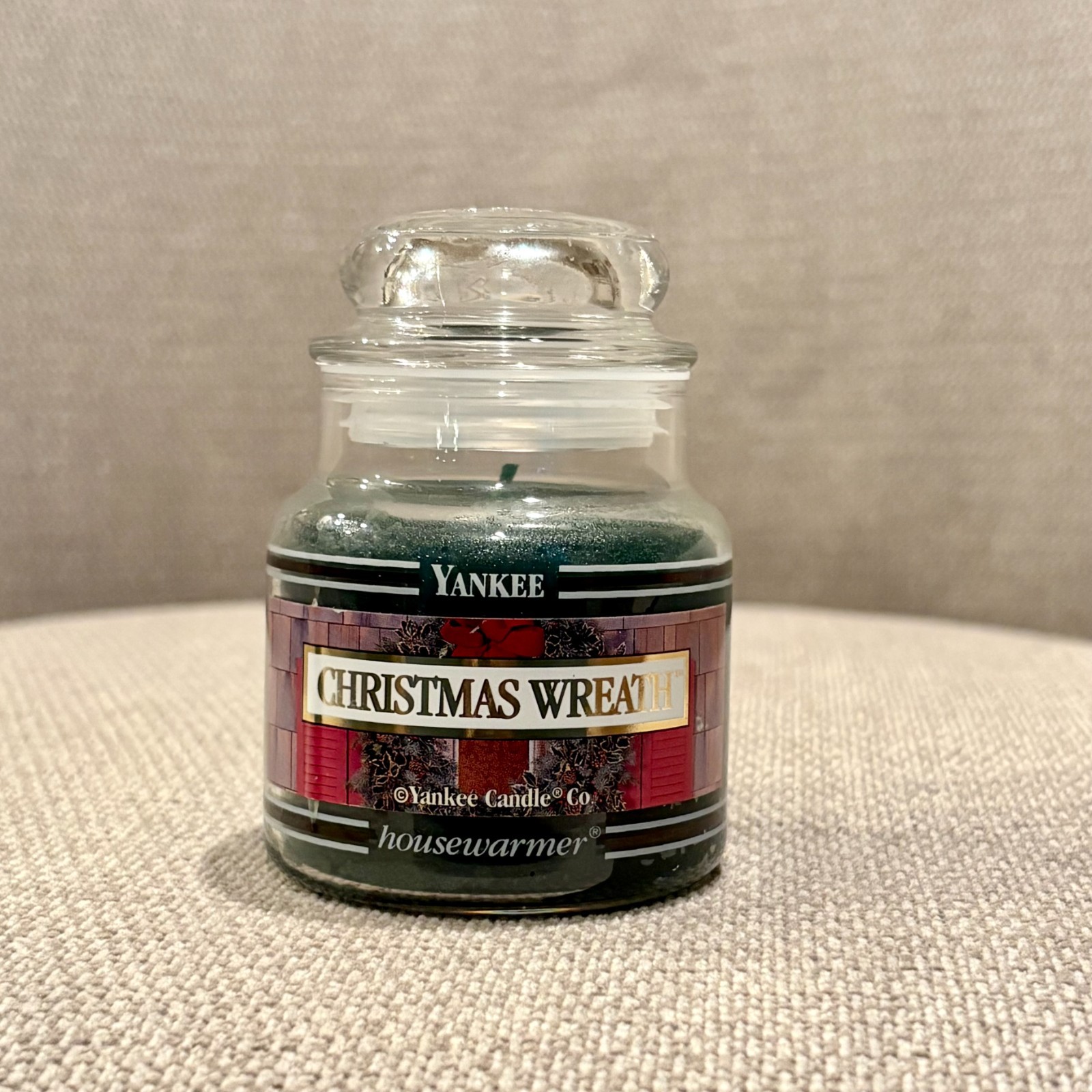 Yankee Candle Christmas Wreath Small Jar Candle 3.7 oz Green Pine Scent Holiday